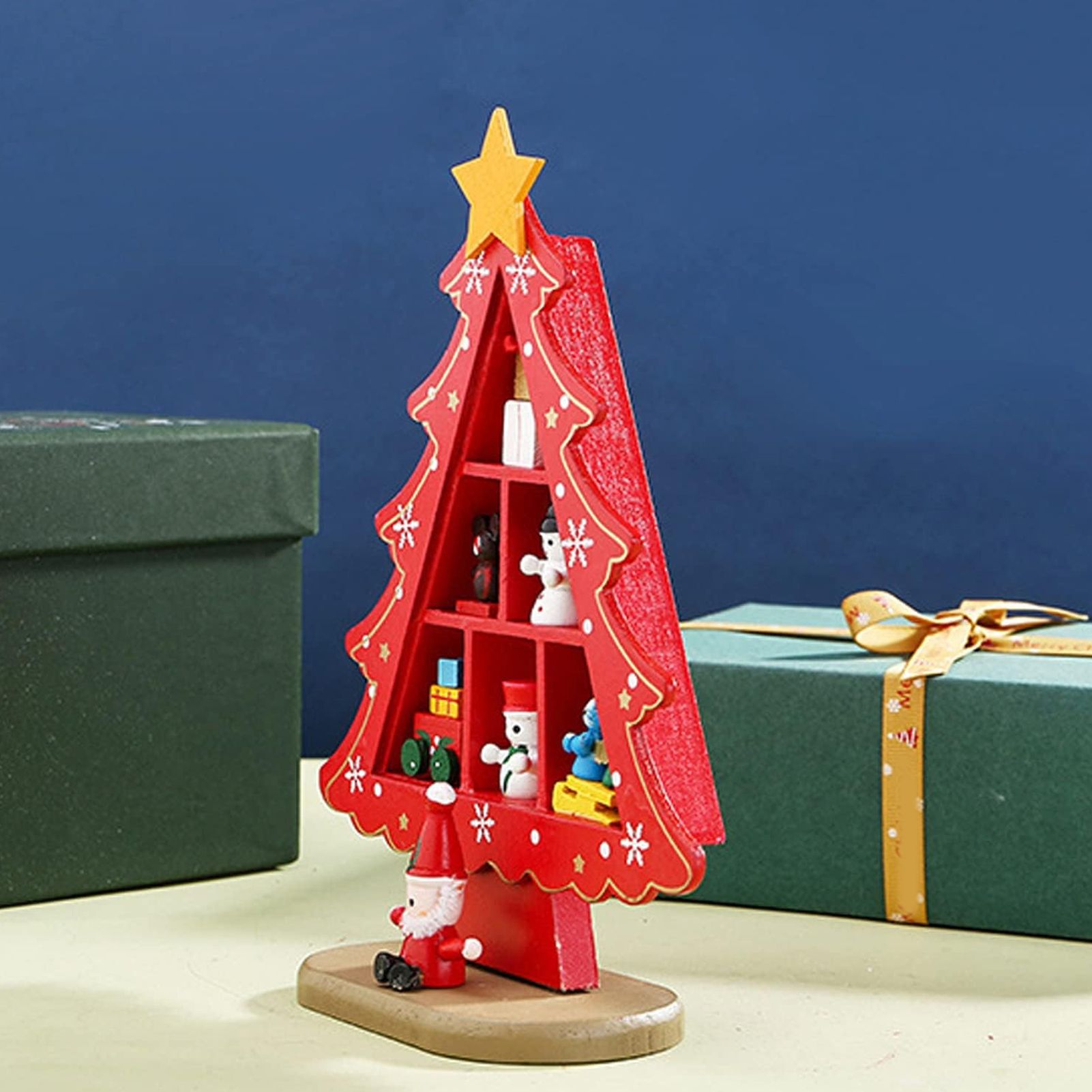 Tabletop Wooden Christmas Tree Exquisite Mini Conveniently Placed Desktop view 12