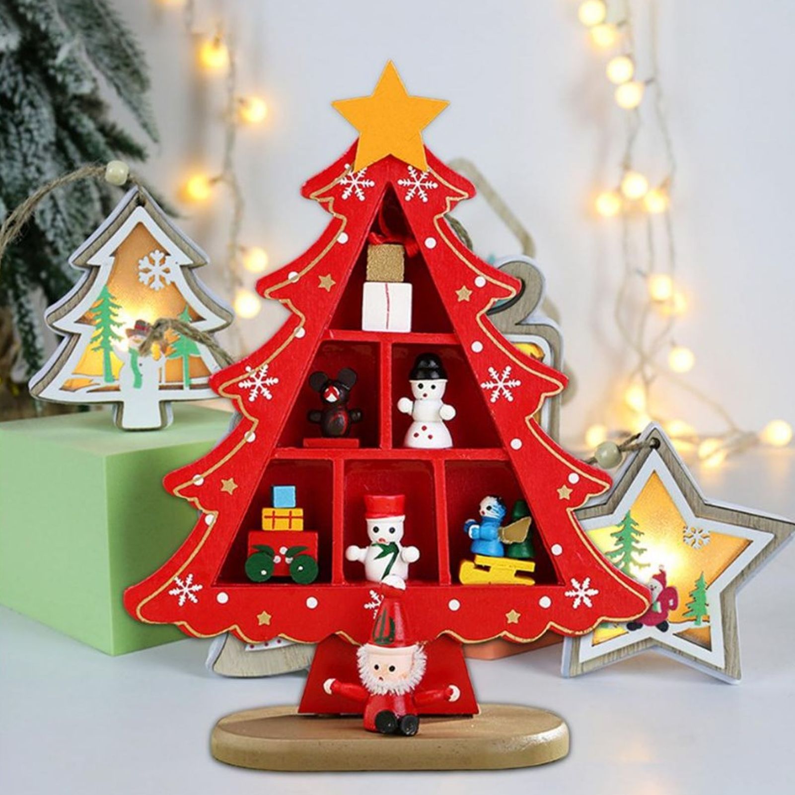 Tabletop Wooden Christmas Tree Exquisite Mini Conveniently Placed Desktop view 13