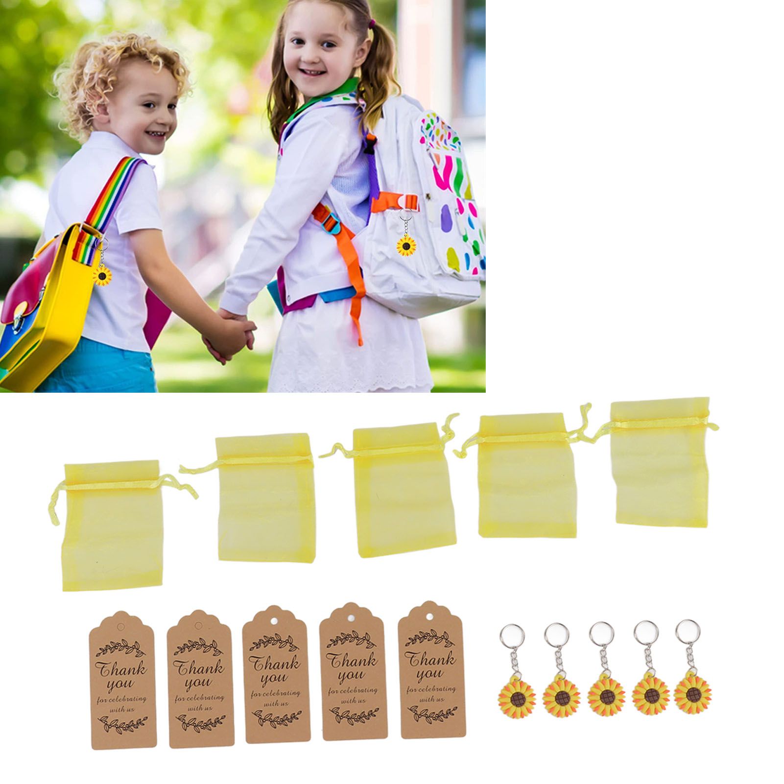 30 Sets Sunflower Party Favors Keychain Bags Tags Sunflower Return Gifts for view 11