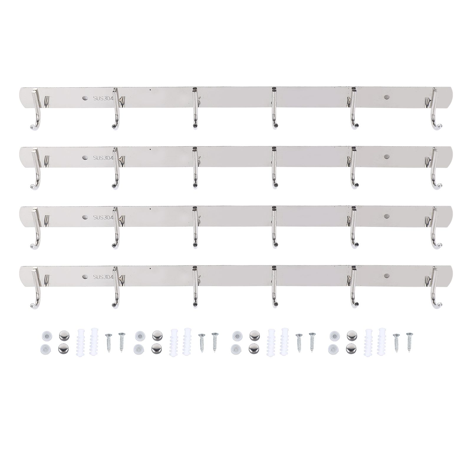 4 Pcs 6 Hooks Stainless Steel Cloak Hanger Wall Mounted Hanging Coat Rack for