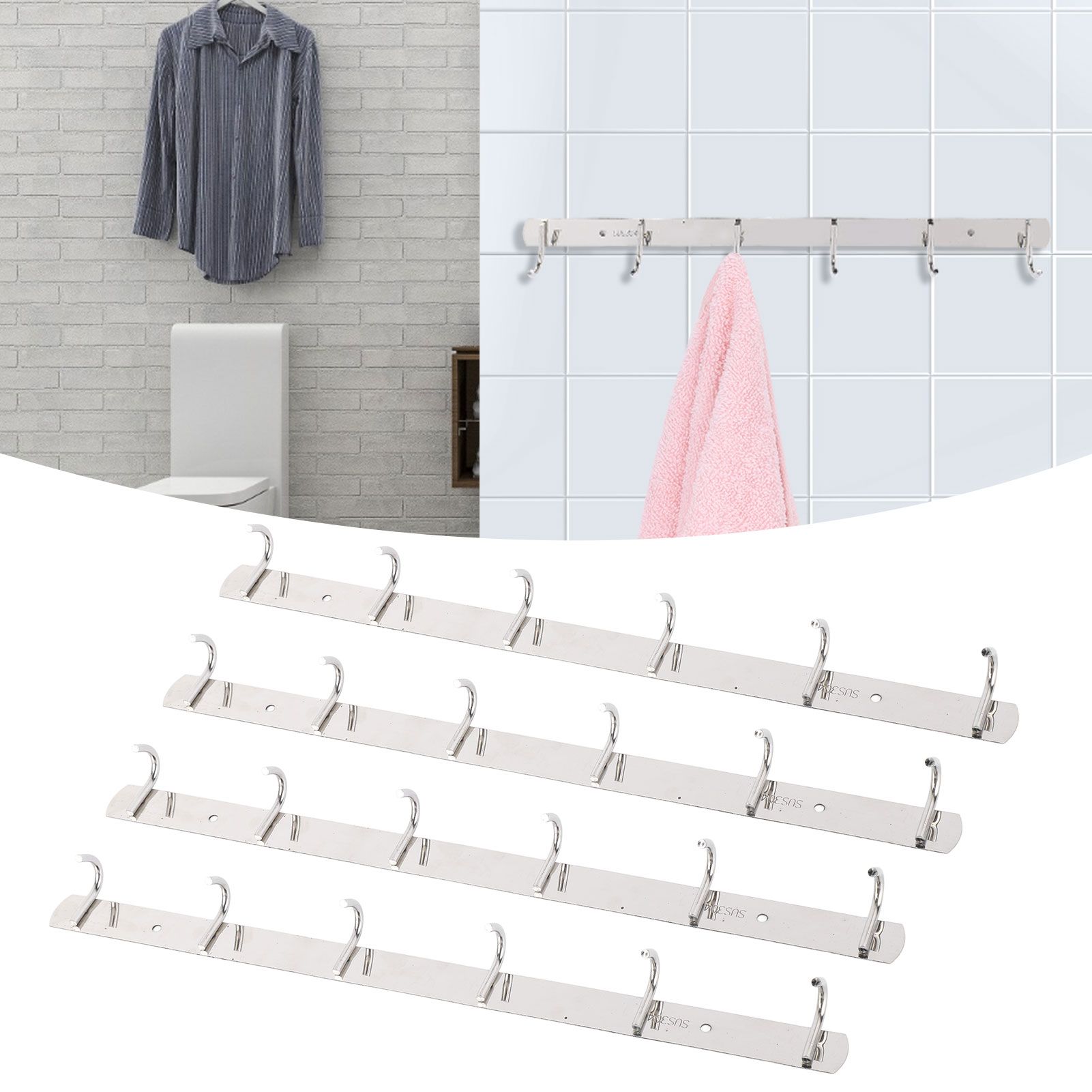 4 Pcs 6 Hooks Stainless Steel Cloak Hanger Wall Mounted Hanging Coat Rack for view 11