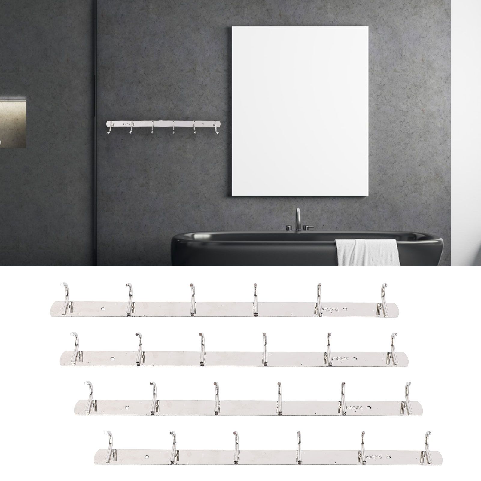 4 Pcs 6 Hooks Stainless Steel Cloak Hanger Wall Mounted Hanging Coat Rack for view 12