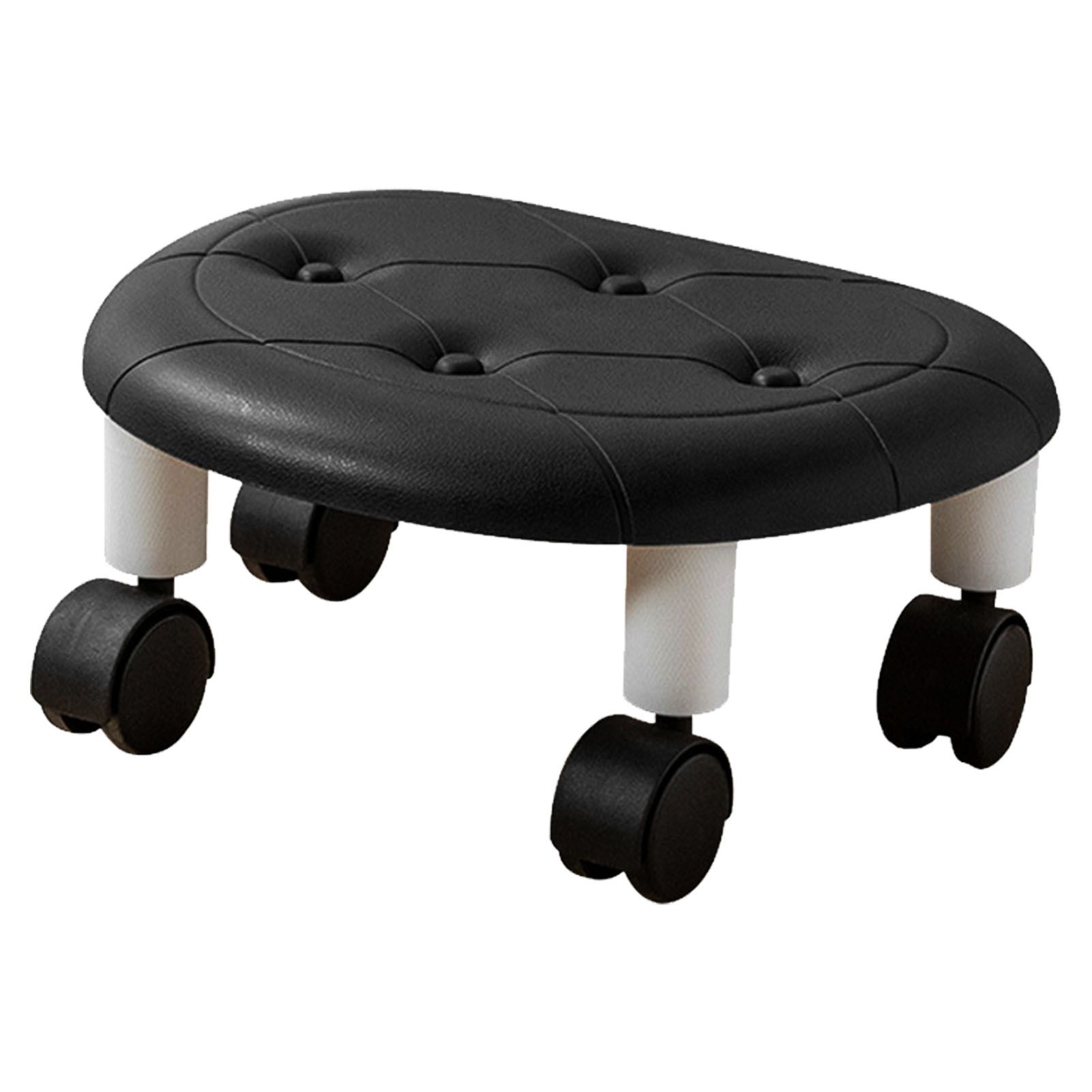 Round Low Rolling Stools Fuax Leather Universal Wheel Small Roller Swivel