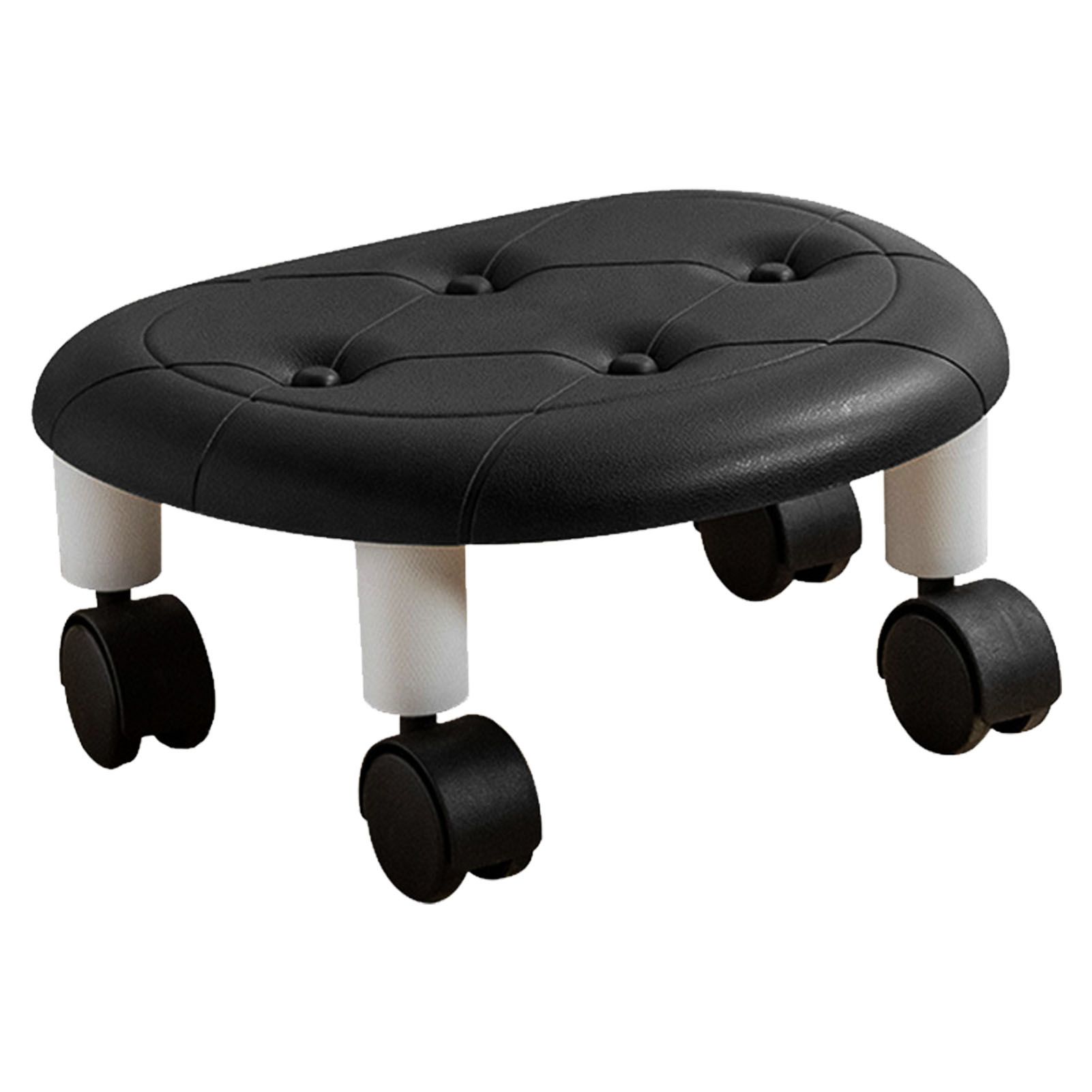 Round Low Rolling Stools Fuax Leather Universal Wheel Small Roller Swivel view 3