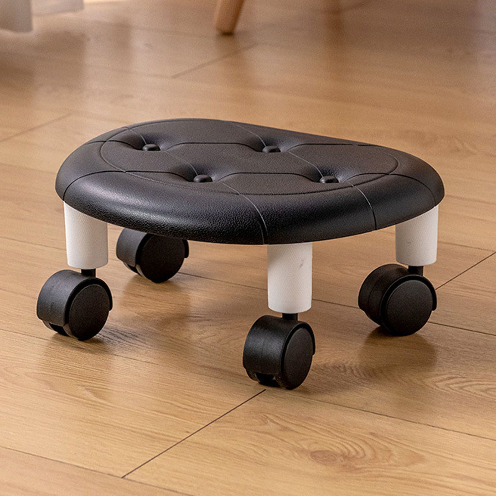 Round Low Rolling Stools Fuax Leather Universal Wheel Small Roller Swivel view 6