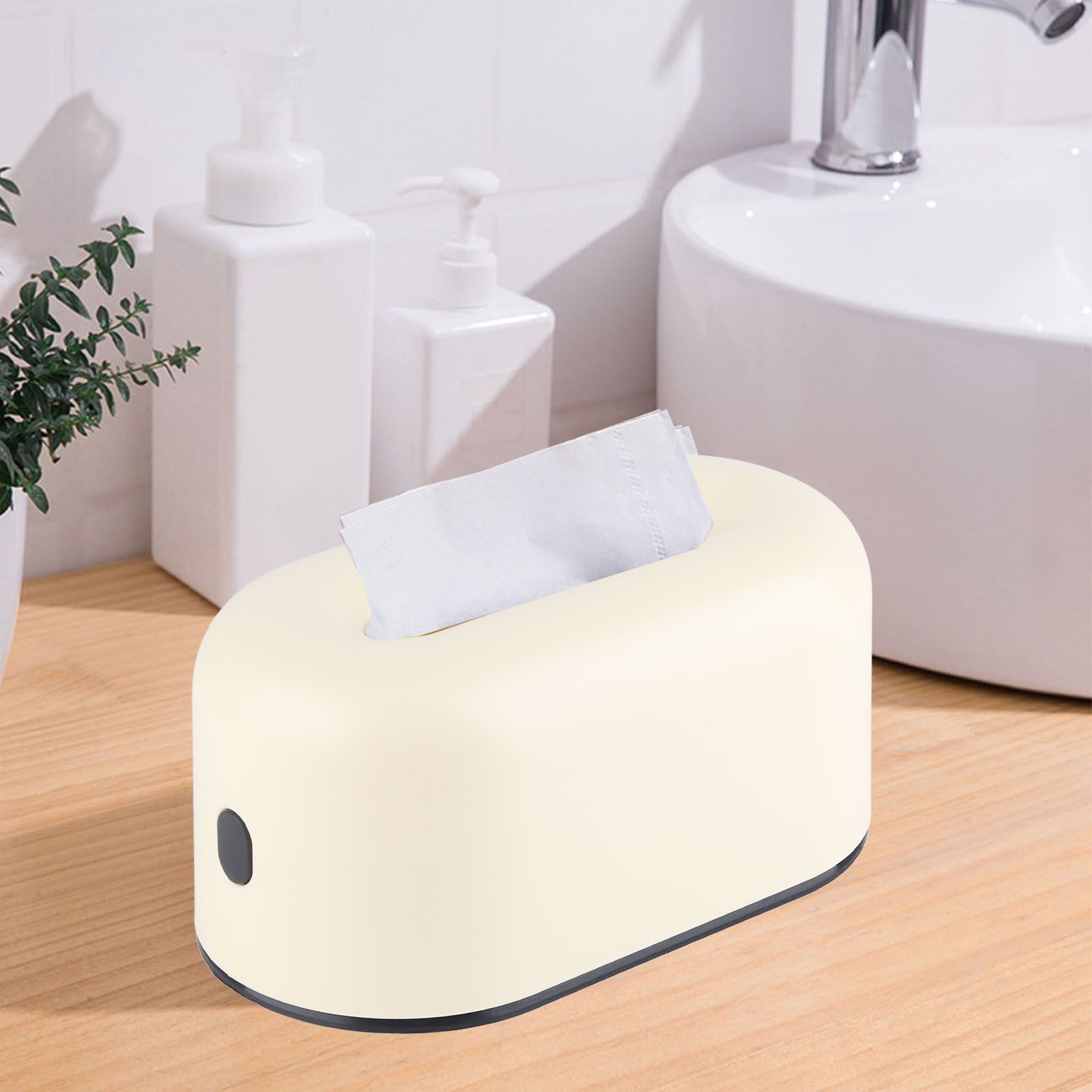 Tissue Box Holder Waterproof Simple Cream Yellow Wide Opening Plastic Tissue view 5