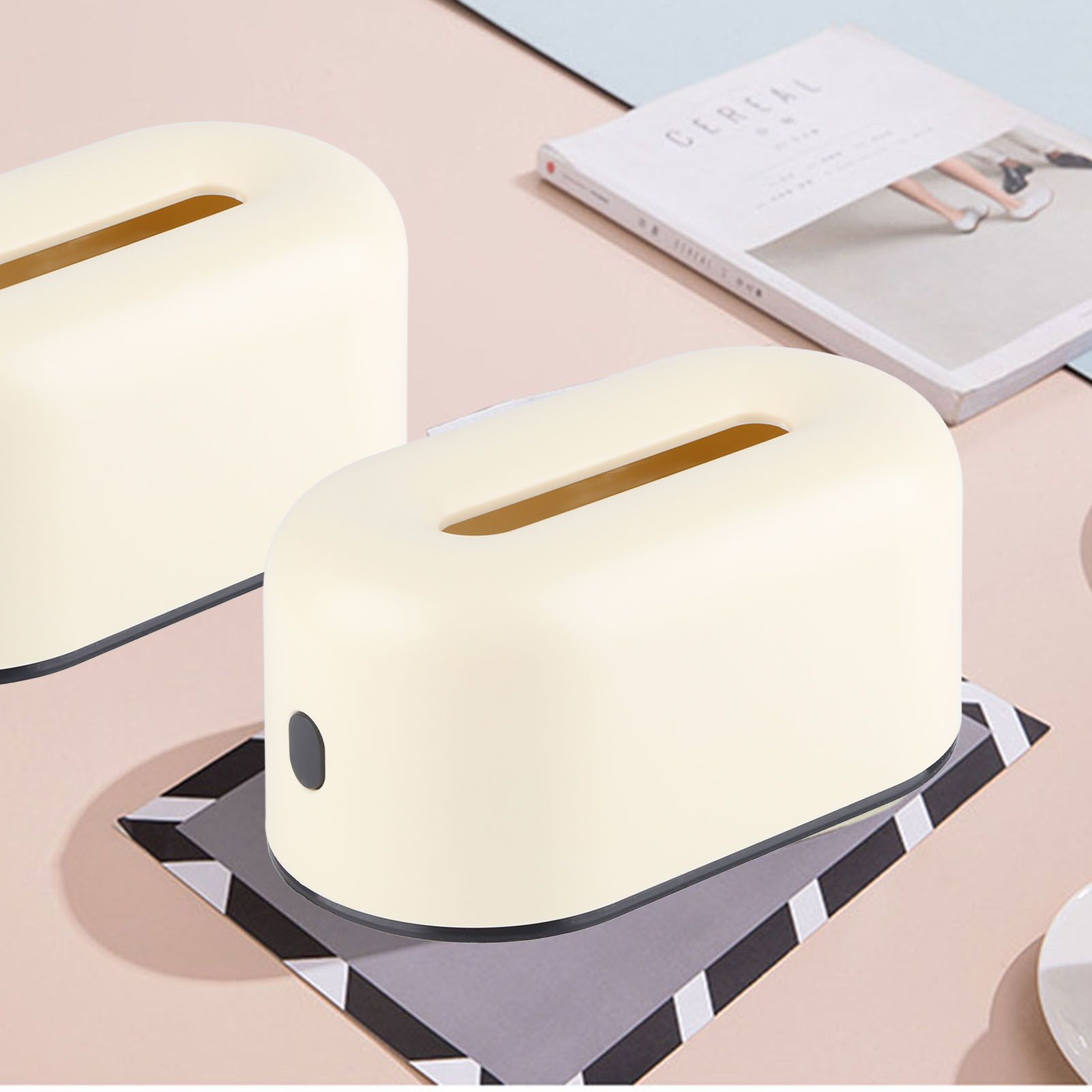 Tissue Box Holder Waterproof Simple Cream Yellow Wide Opening Plastic Tissue view 11
