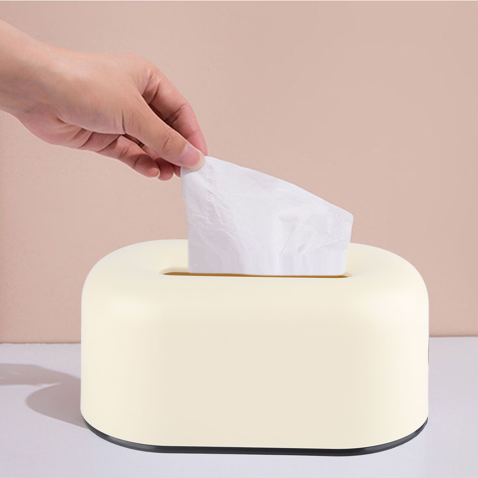 Tissue Box Holder Waterproof Simple Cream Yellow Wide Opening Plastic Tissue view 12