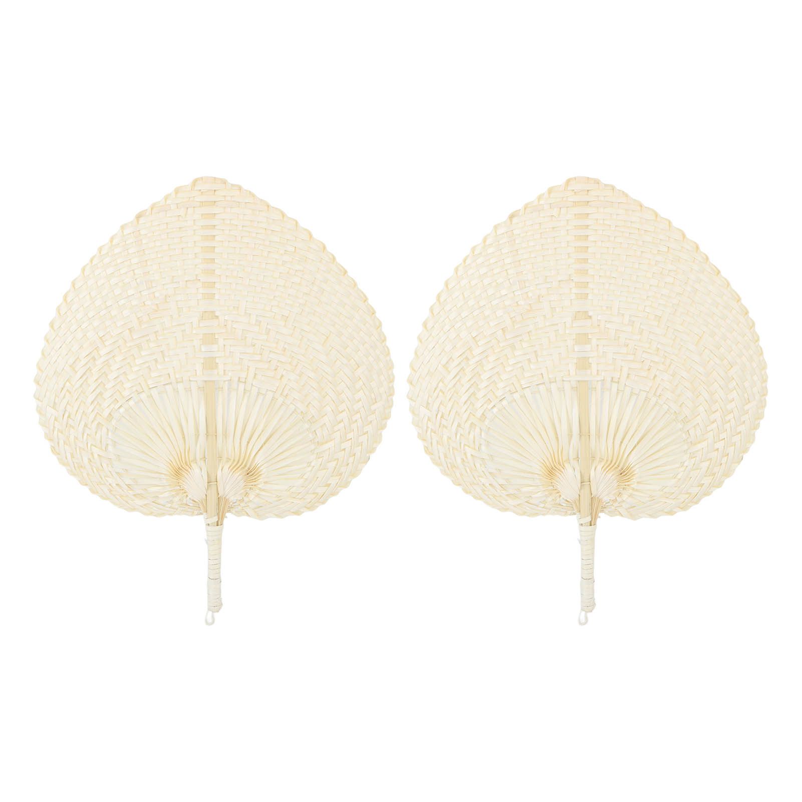 2 Pcs Handheld Leaf Braided Fan Handmade Bamboo Straw Chinese Craft Fan for — image 1