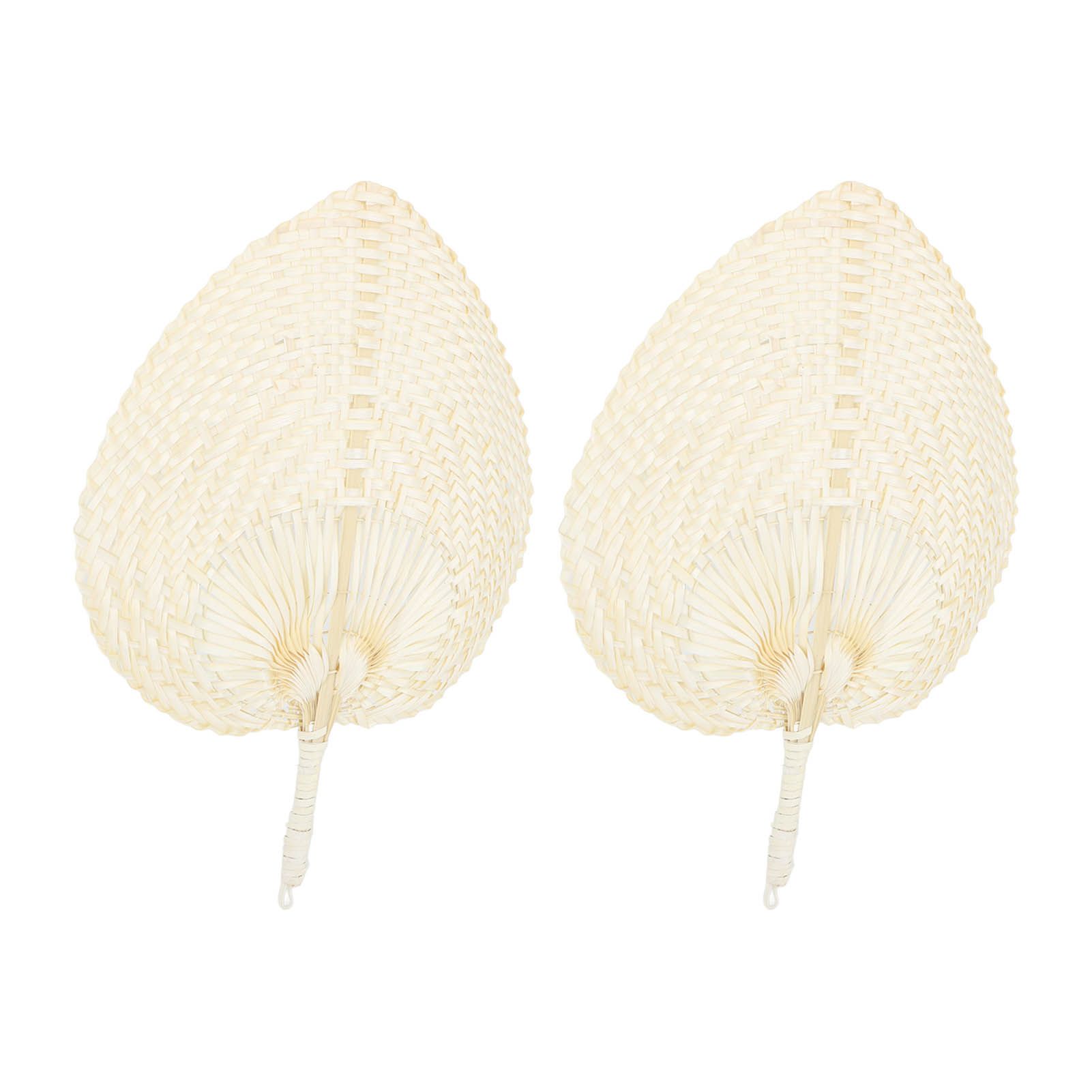 2 Pcs Handheld Leaf Braided Fan Handmade Bamboo Straw Chinese Craft Fan for view 2