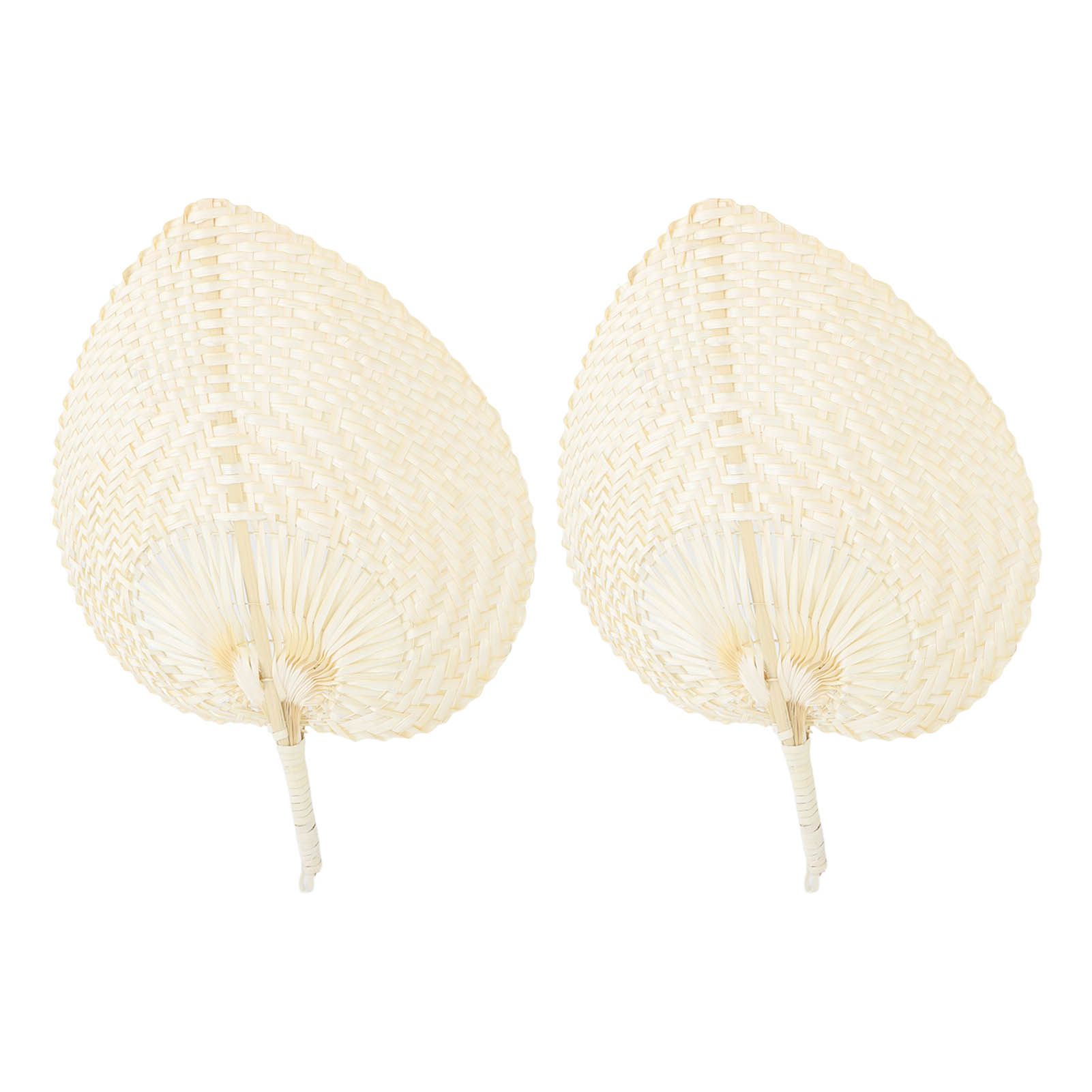 2 Pcs Handheld Leaf Braided Fan Handmade Bamboo Straw Chinese Craft Fan for view 3