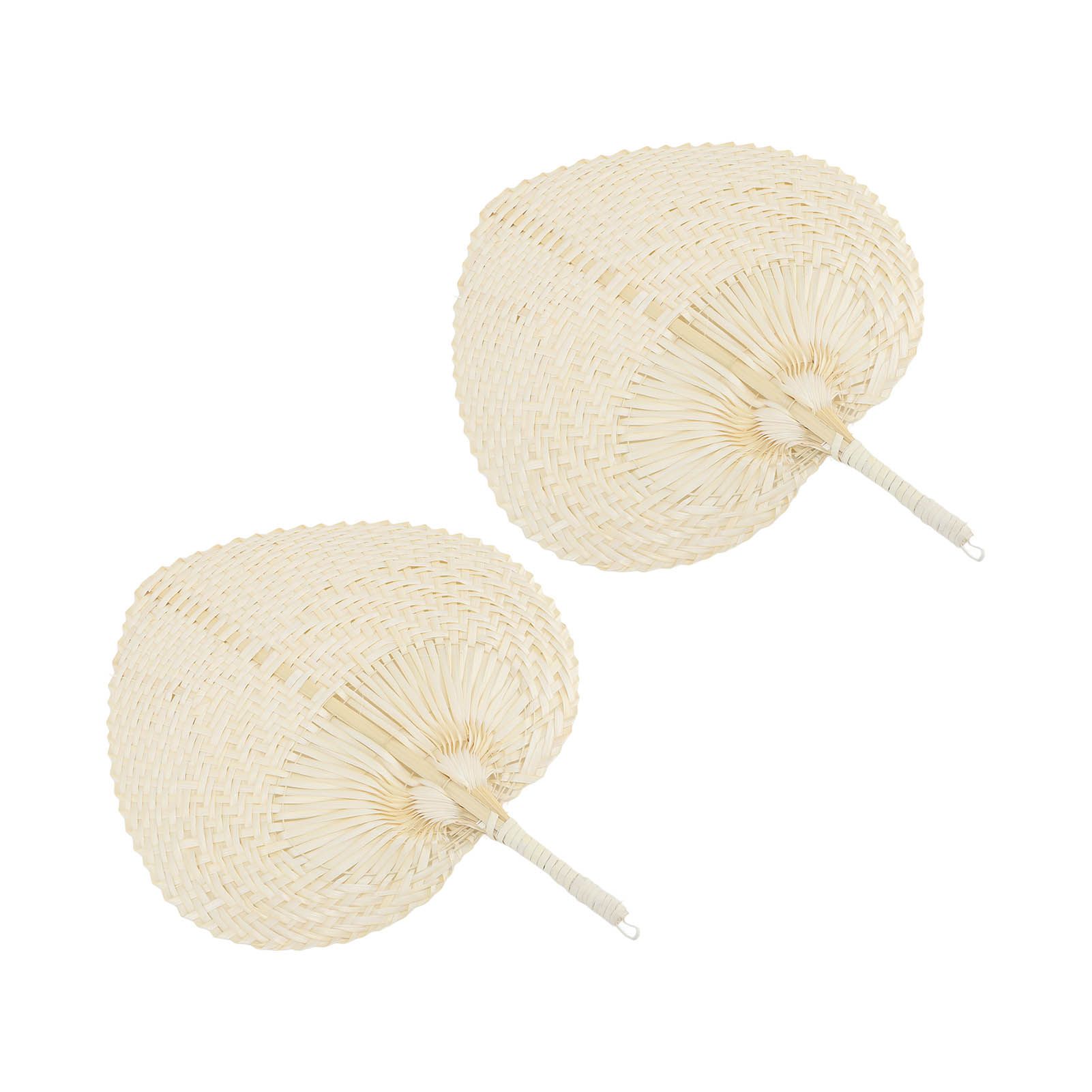 2 Pcs Handheld Leaf Braided Fan Handmade Bamboo Straw Chinese Craft Fan for view 5