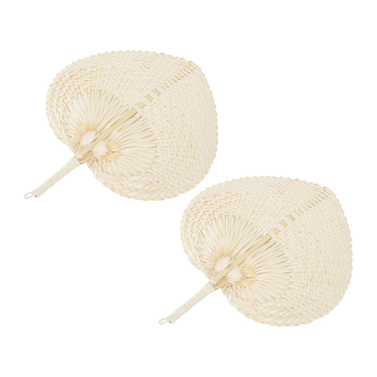 2 Pcs Handheld Leaf Braided Fan Handmade Bamboo Straw Chinese Craft Fan for view 6