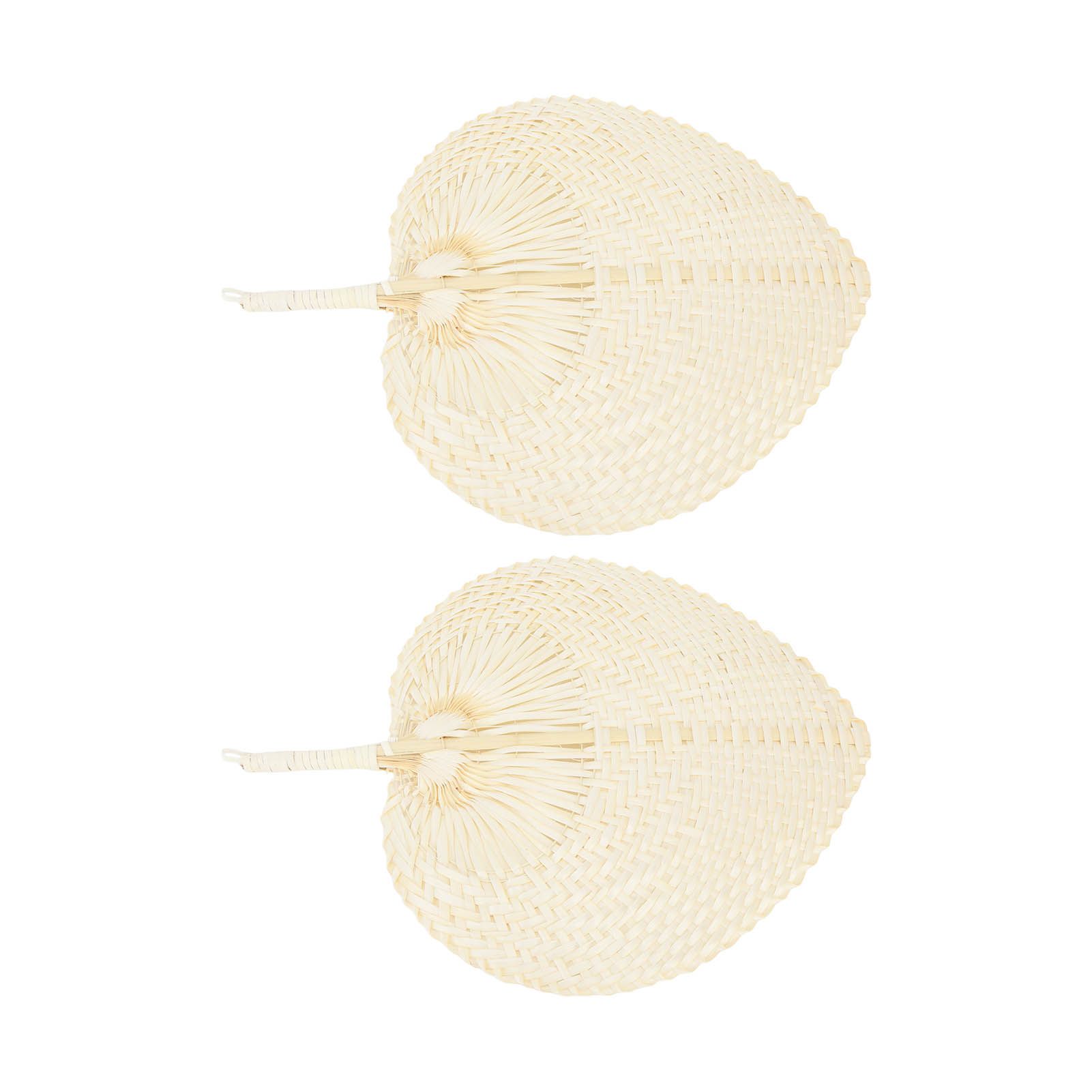 2 Pcs Handheld Leaf Braided Fan Handmade Bamboo Straw Chinese Craft Fan for view 7