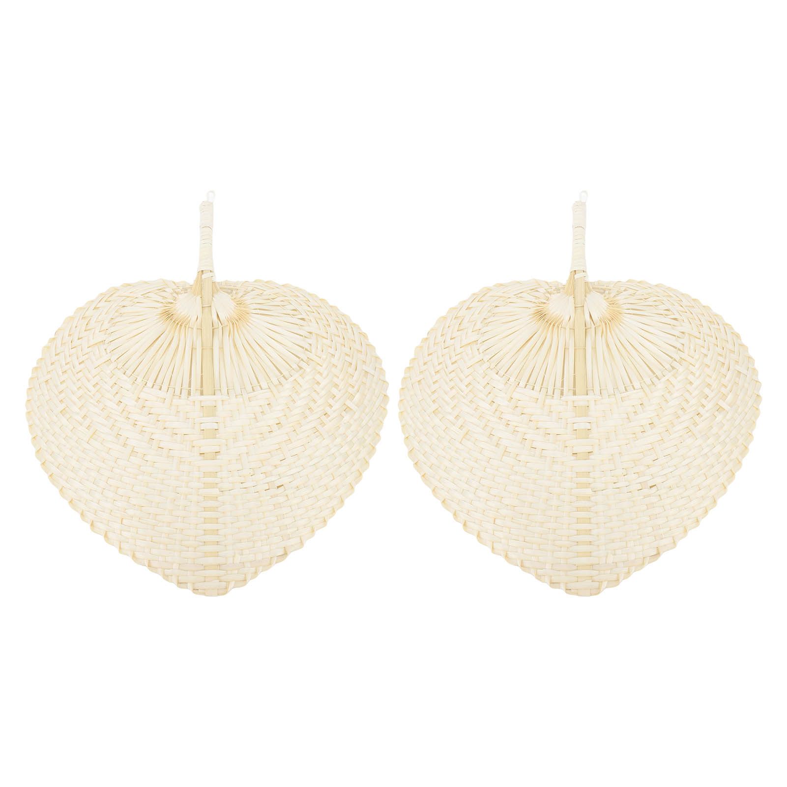 2 Pcs Handheld Leaf Braided Fan Handmade Bamboo Straw Chinese Craft Fan for view 8
