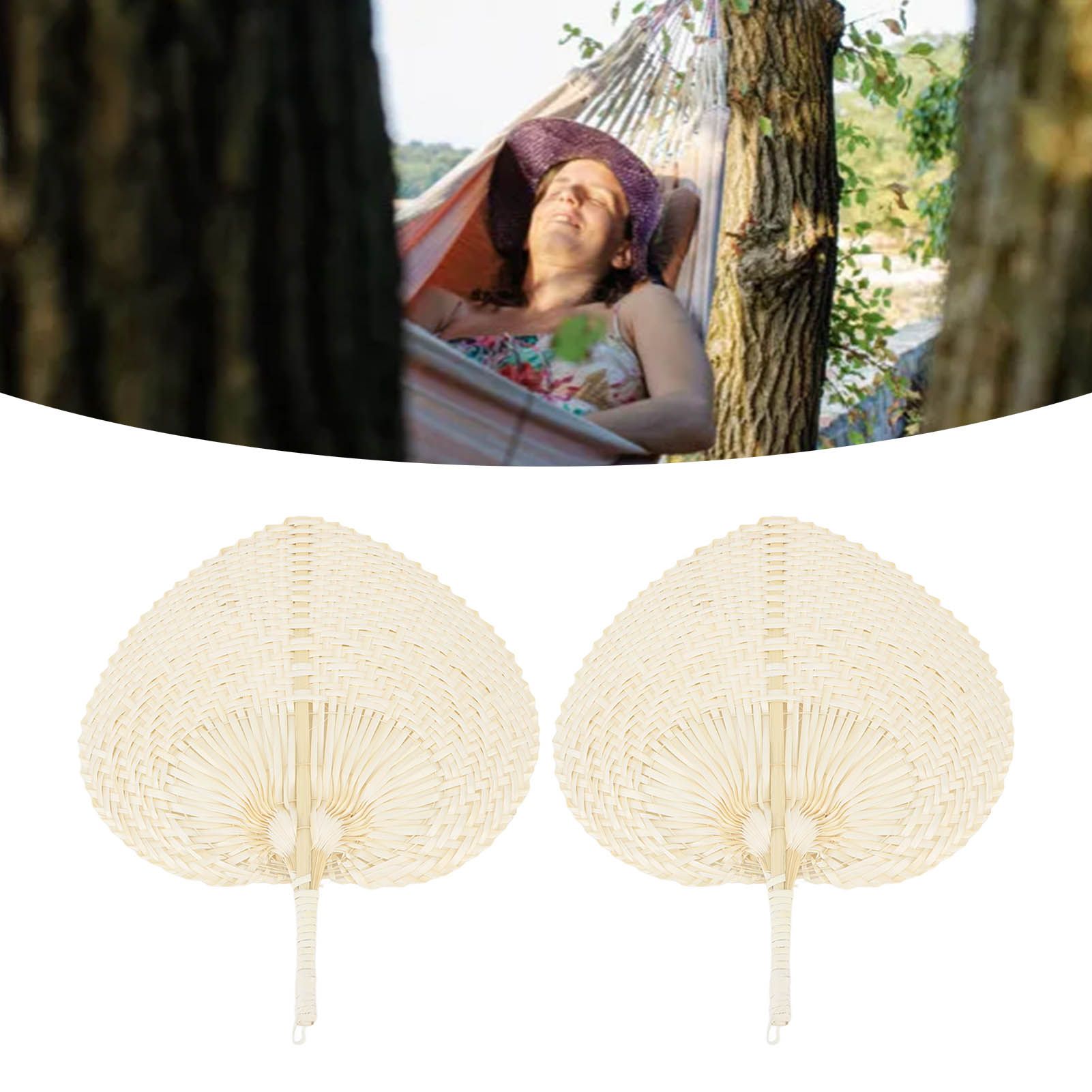 2 Pcs Handheld Leaf Braided Fan Handmade Bamboo Straw Chinese Craft Fan for view 11