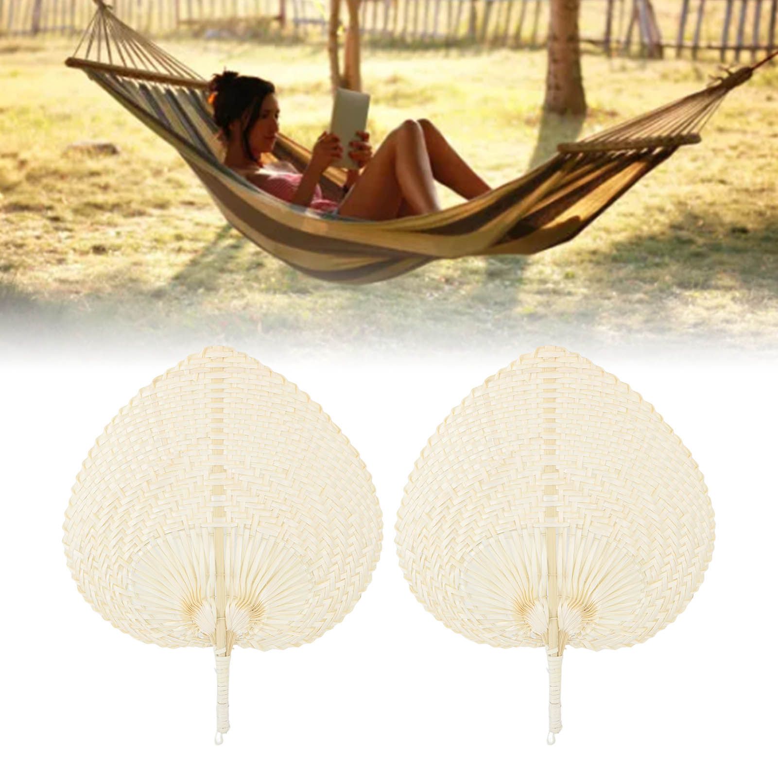 2 Pcs Handheld Leaf Braided Fan Handmade Bamboo Straw Chinese Craft Fan for view 12