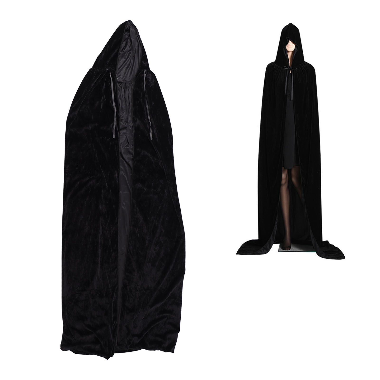 Hooded Cloak Large Witch Cape Black Velvet Comfortable to Wear Soft Touch view 11
