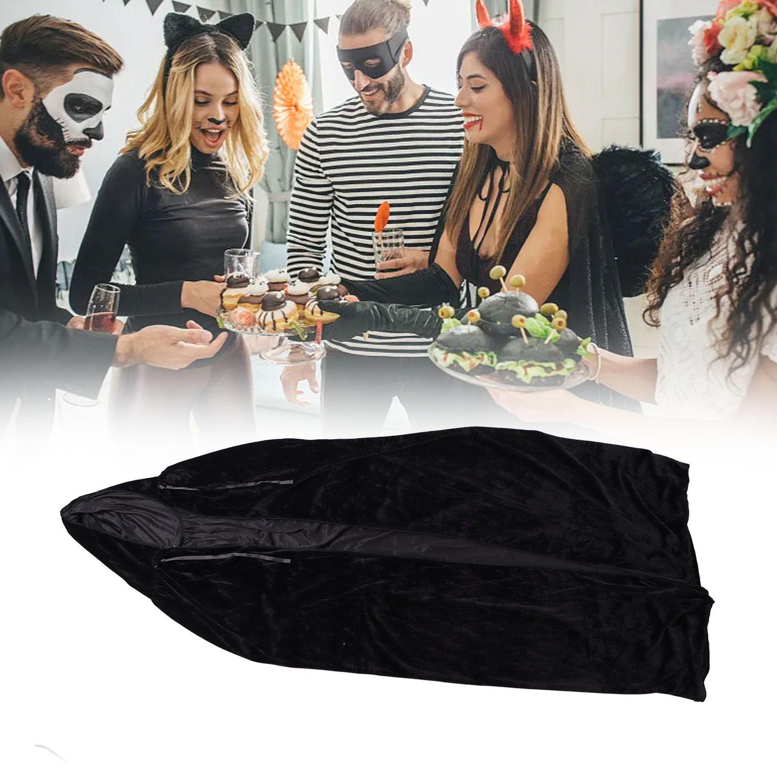 Hooded Cloak Large Witch Cape Black Velvet Comfortable to Wear Soft Touch view 12