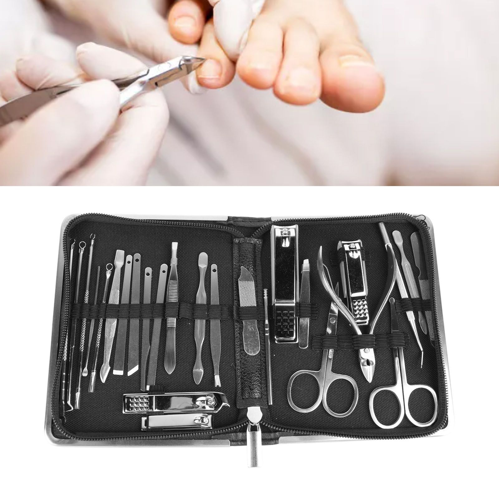 26PCS Manicure Set Black Nail Clippers Set Carbon Steel Manicure Tools Kit for view 11