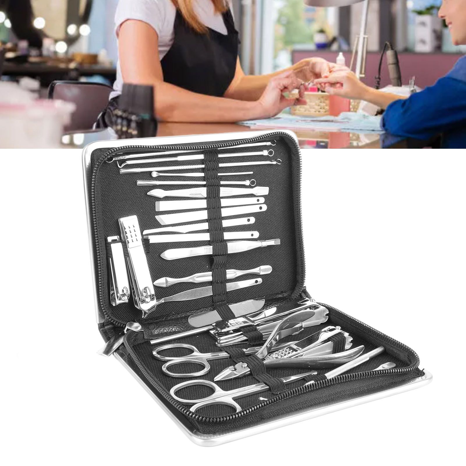 26PCS Manicure Set Black Nail Clippers Set Carbon Steel Manicure Tools Kit for view 12