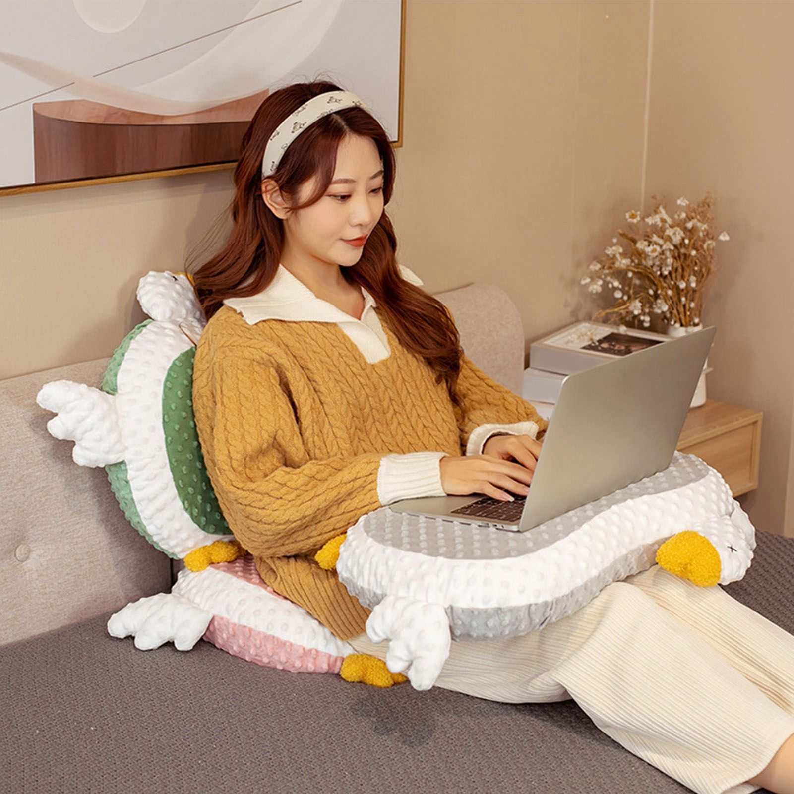 Cat Belly Pillow Memory Foam Slow Rebound Throw Pillow Goose Shape Fuzz Single view 5