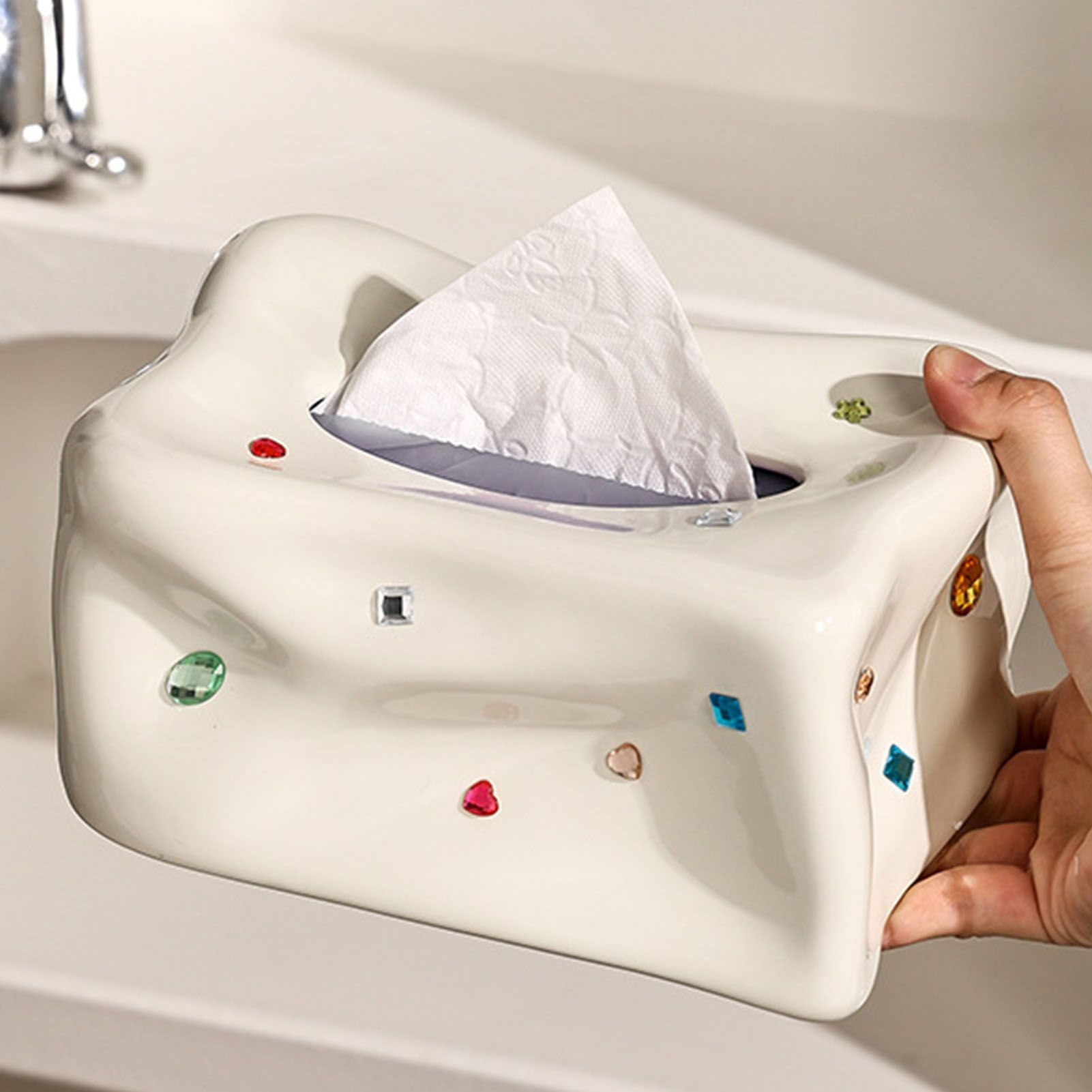 Ceramic Tissue Box Case Holder Decorative Elegant Facial Tissue Napkin view 6