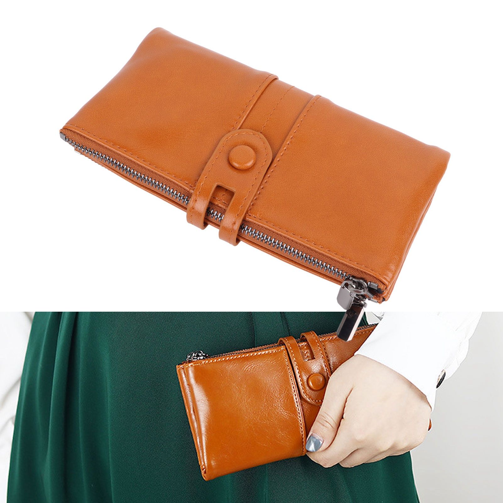 Women Wallet RFID Blocking Large Capacity Zipper Closure PU Leather Retro view 11