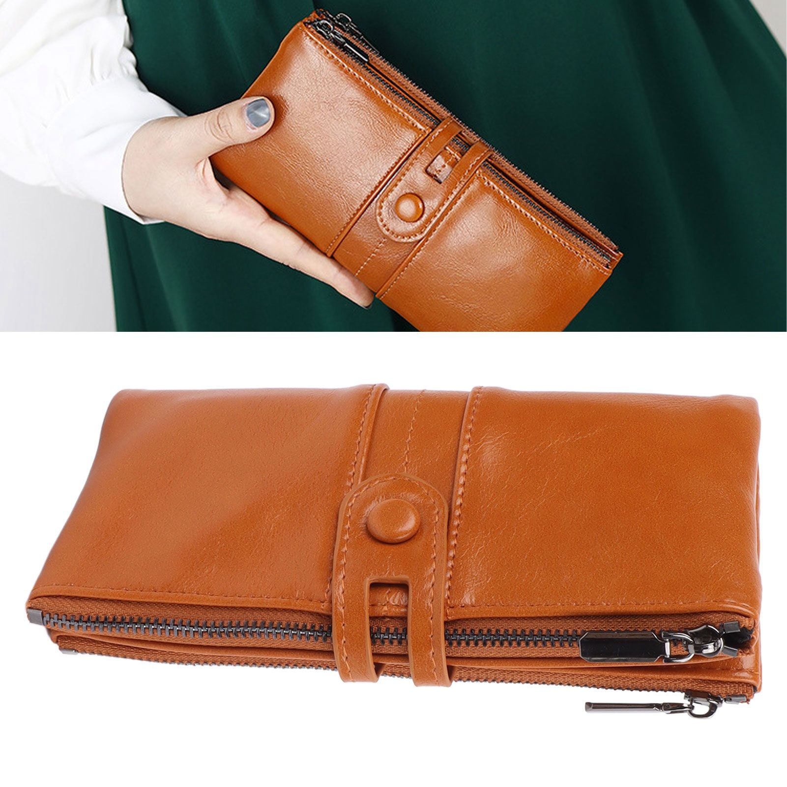 Women Wallet RFID Blocking Large Capacity Zipper Closure PU Leather Retro view 12