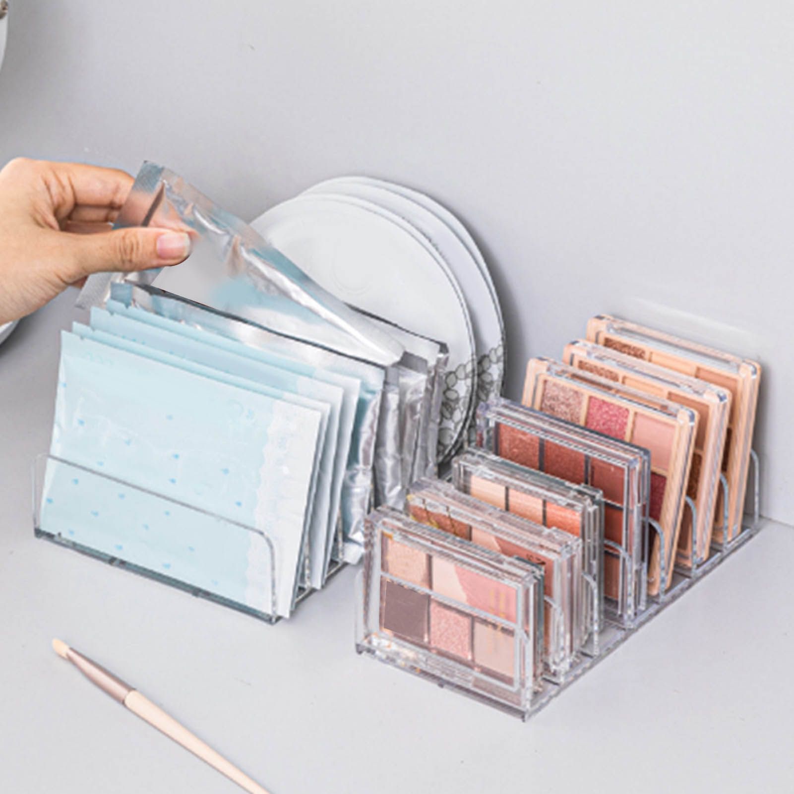 Eyeshadow Palettes Organizer 7 Sections Transparent Makeup Holder for Bathroom view 11