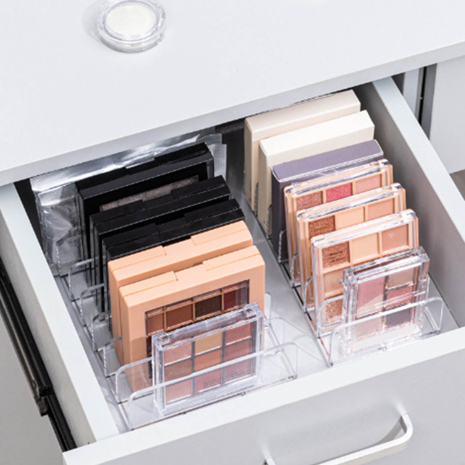 Eyeshadow Palettes Organizer 7 Sections Transparent Makeup Holder for Bathroom view 12