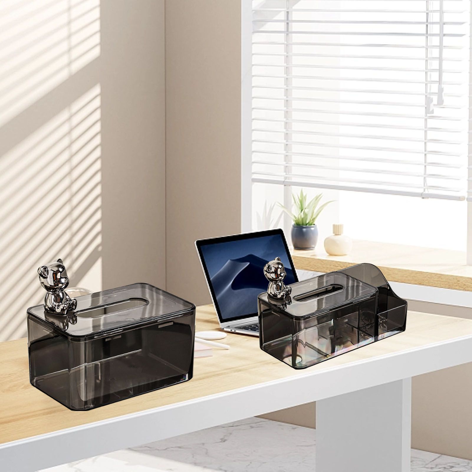 Tissue Storage Box Beautiful Easy To Access Grey Plastic Tissue Box Holder for view 12