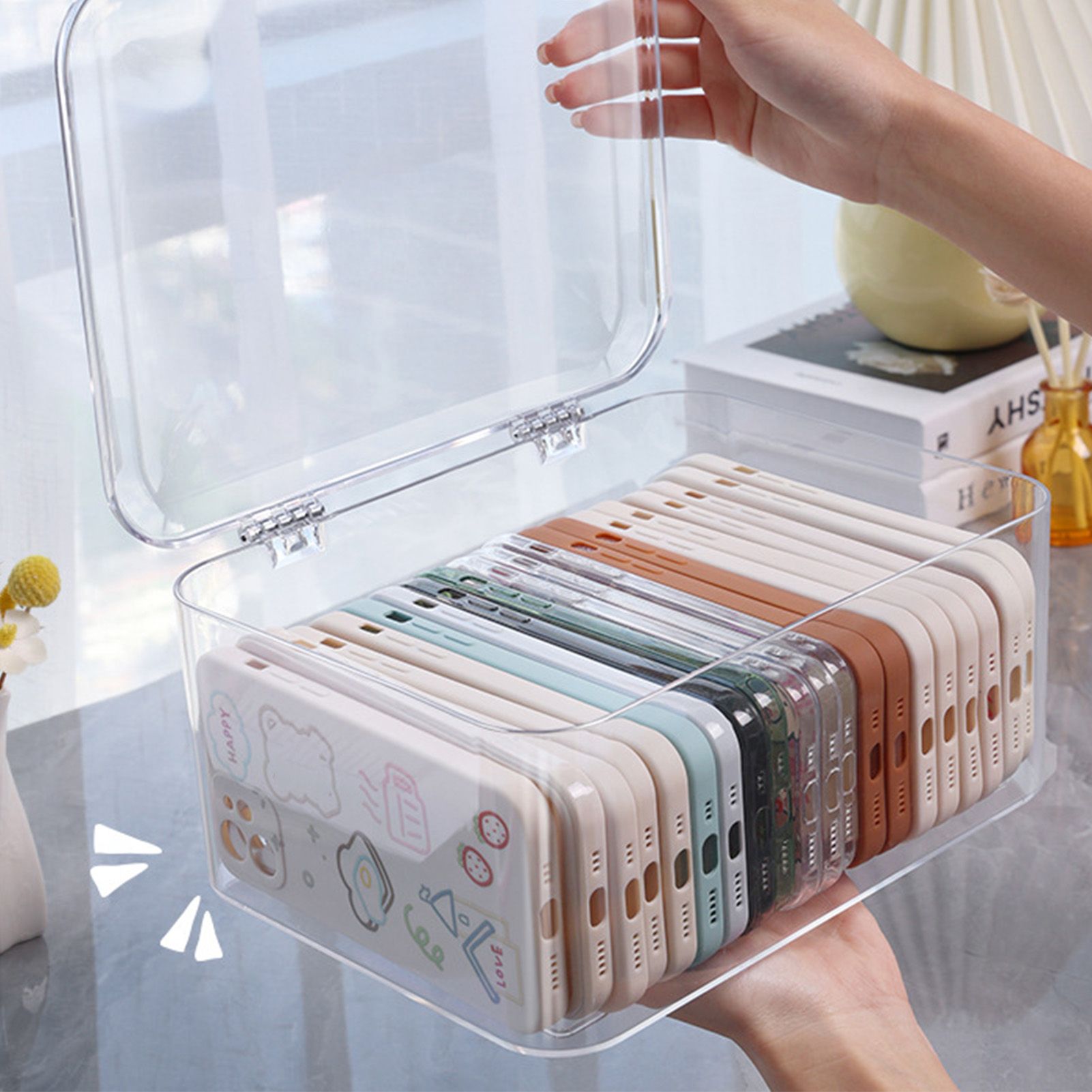 Desk Storage Box Plastic Large Capacity Dustproof Multi Functional Phone Case view 12