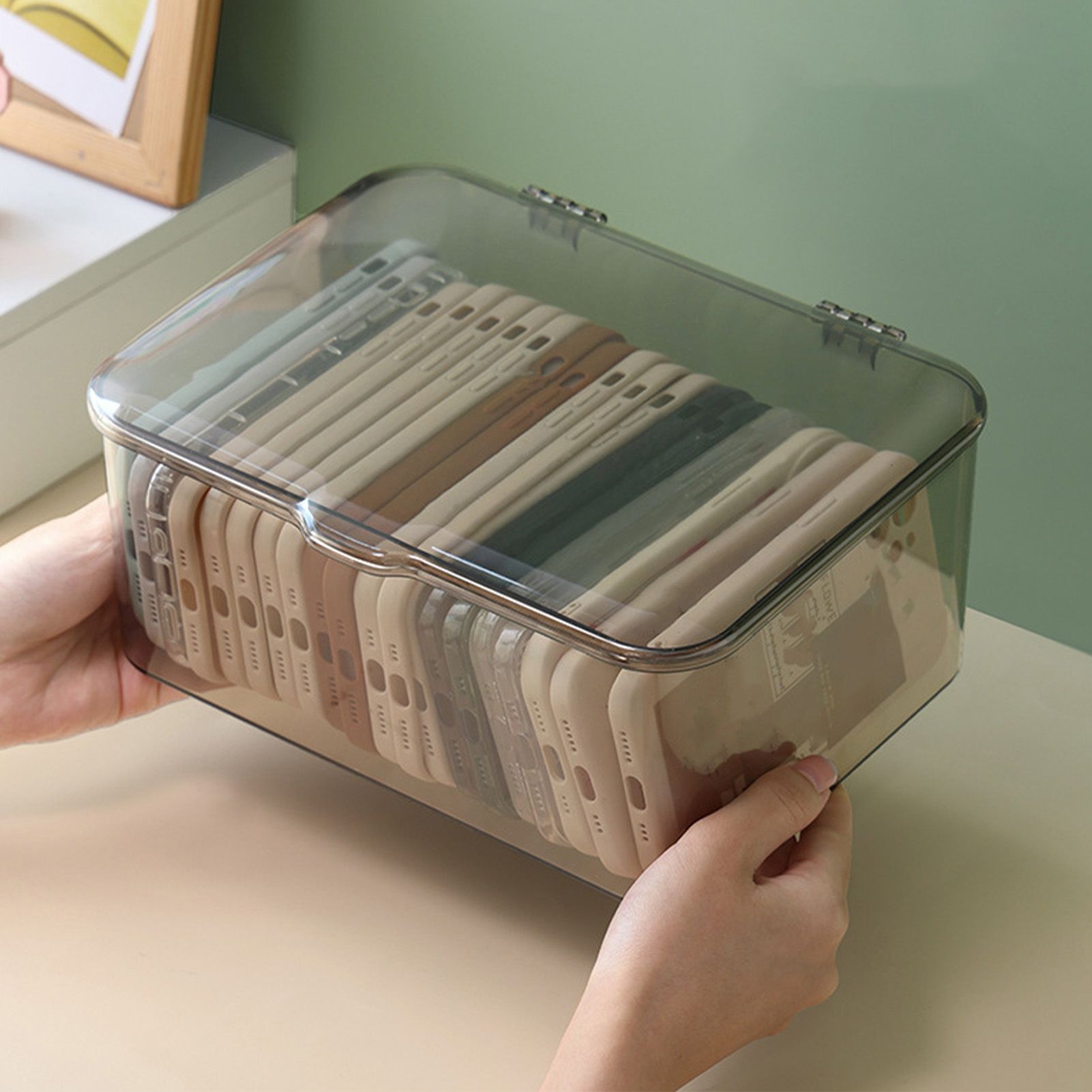 Desk Storage Box Plastic Large Capacity Dustproof Multi Functional Phone Case view 10