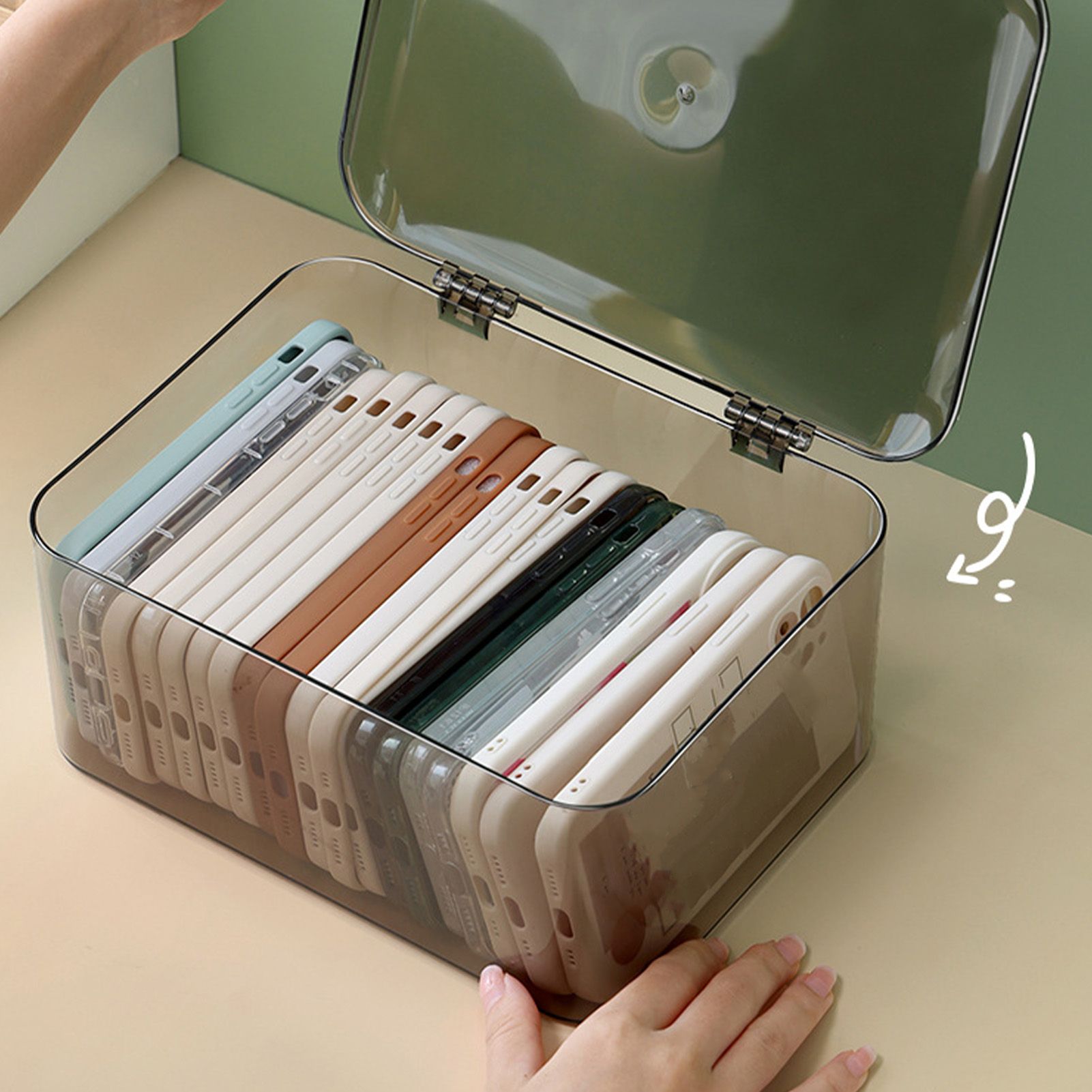Desk Storage Box Plastic Large Capacity Dustproof Multi Functional Phone Case view 11