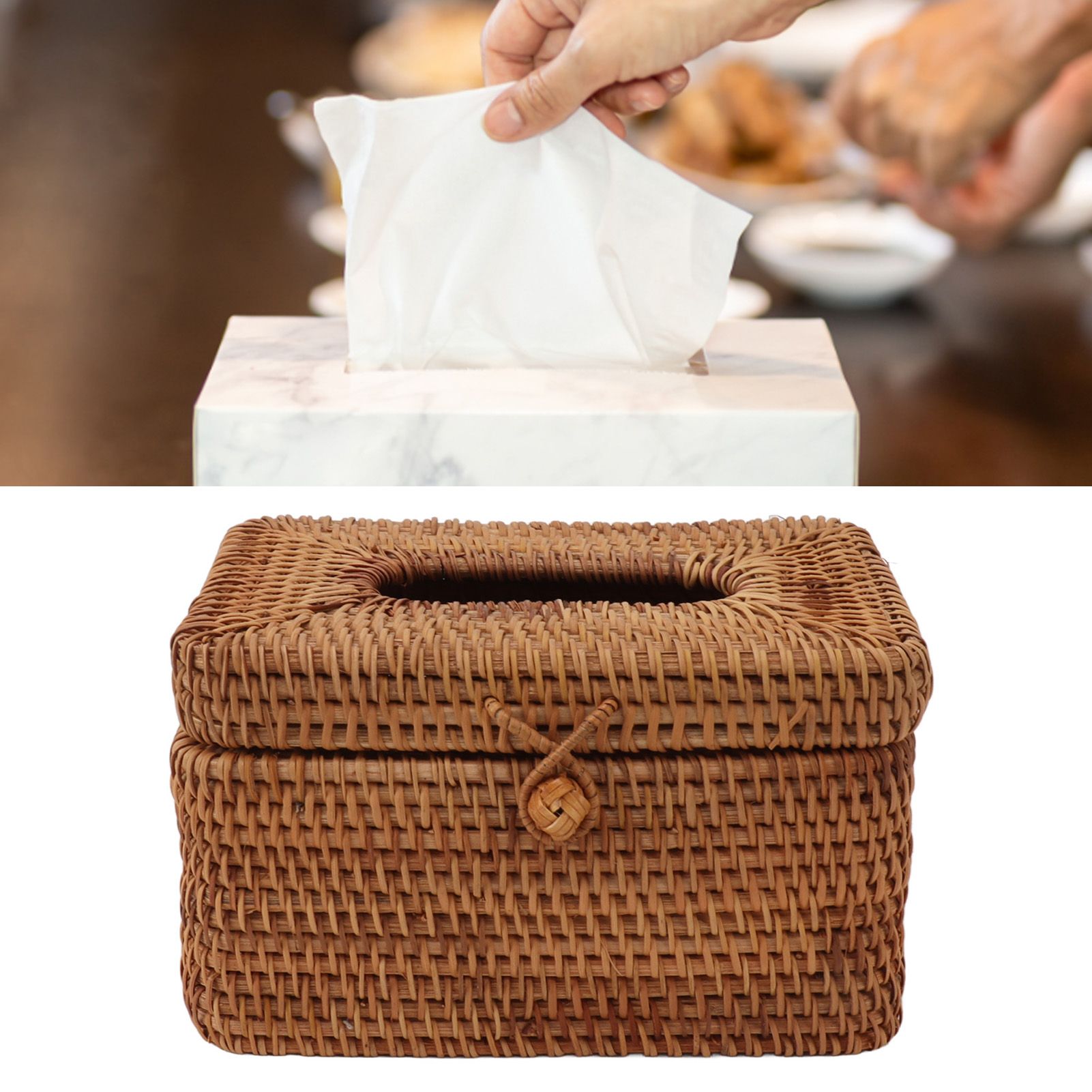 Rectangular Rattan Tissue Box Cover Rattan Woven Tissue Box Holder for view 11