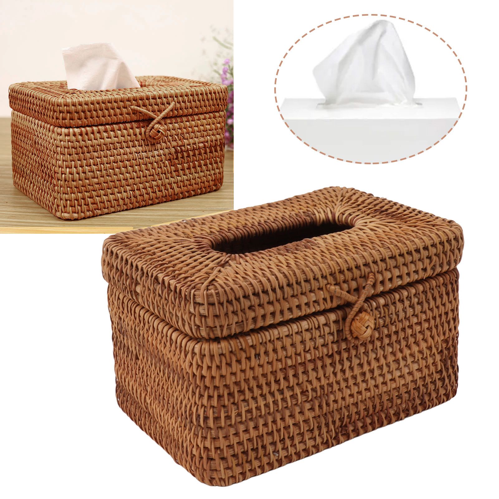 Rectangular Rattan Tissue Box Cover Rattan Woven Tissue Box Holder for view 12
