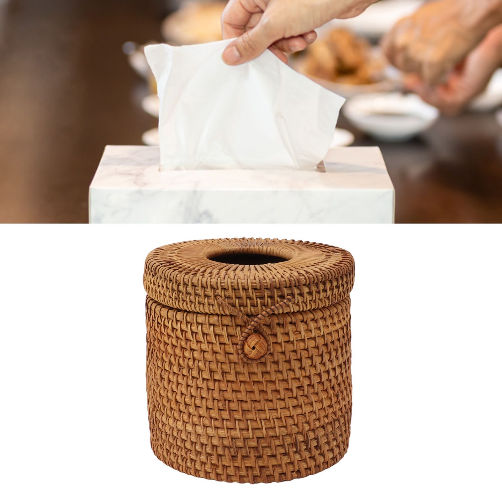 Rectangular Rattan Tissue Box Cover Rattan Woven Tissue Box Holder for view 11