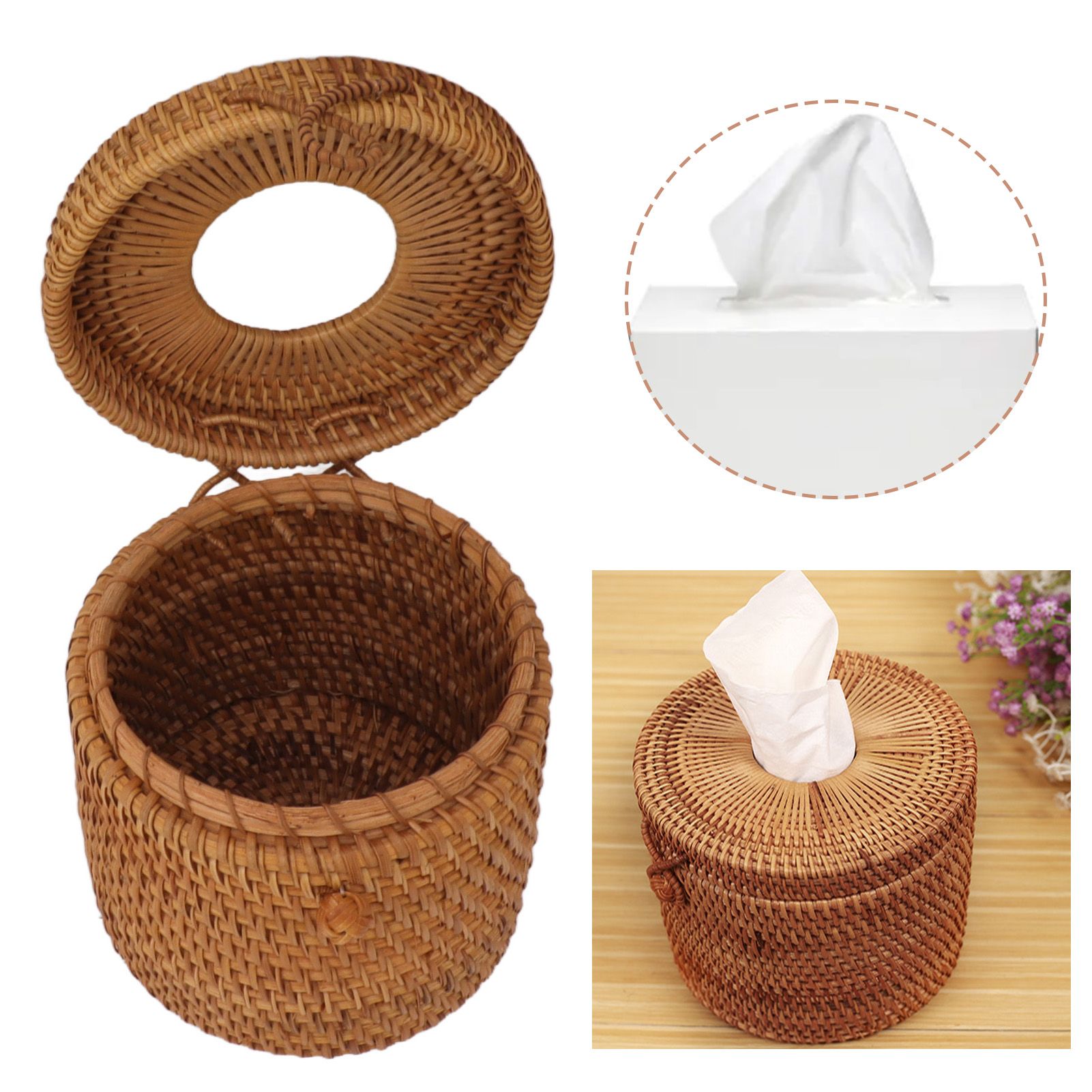 Rectangular Rattan Tissue Box Cover Rattan Woven Tissue Box Holder for view 12