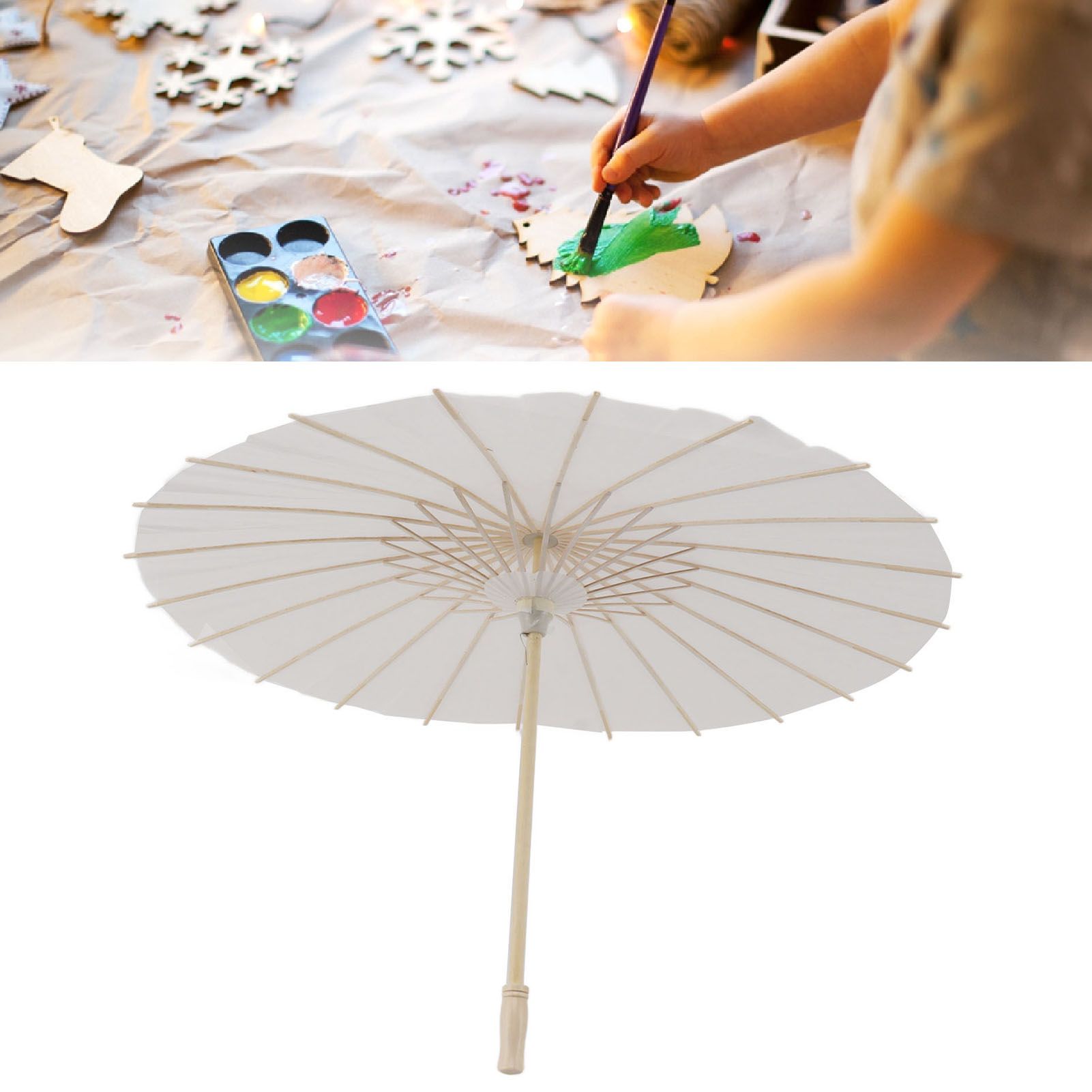 Kids Paper Parasol Bamboo and Paper Chinese Style Elegant White DIY Paper view 11