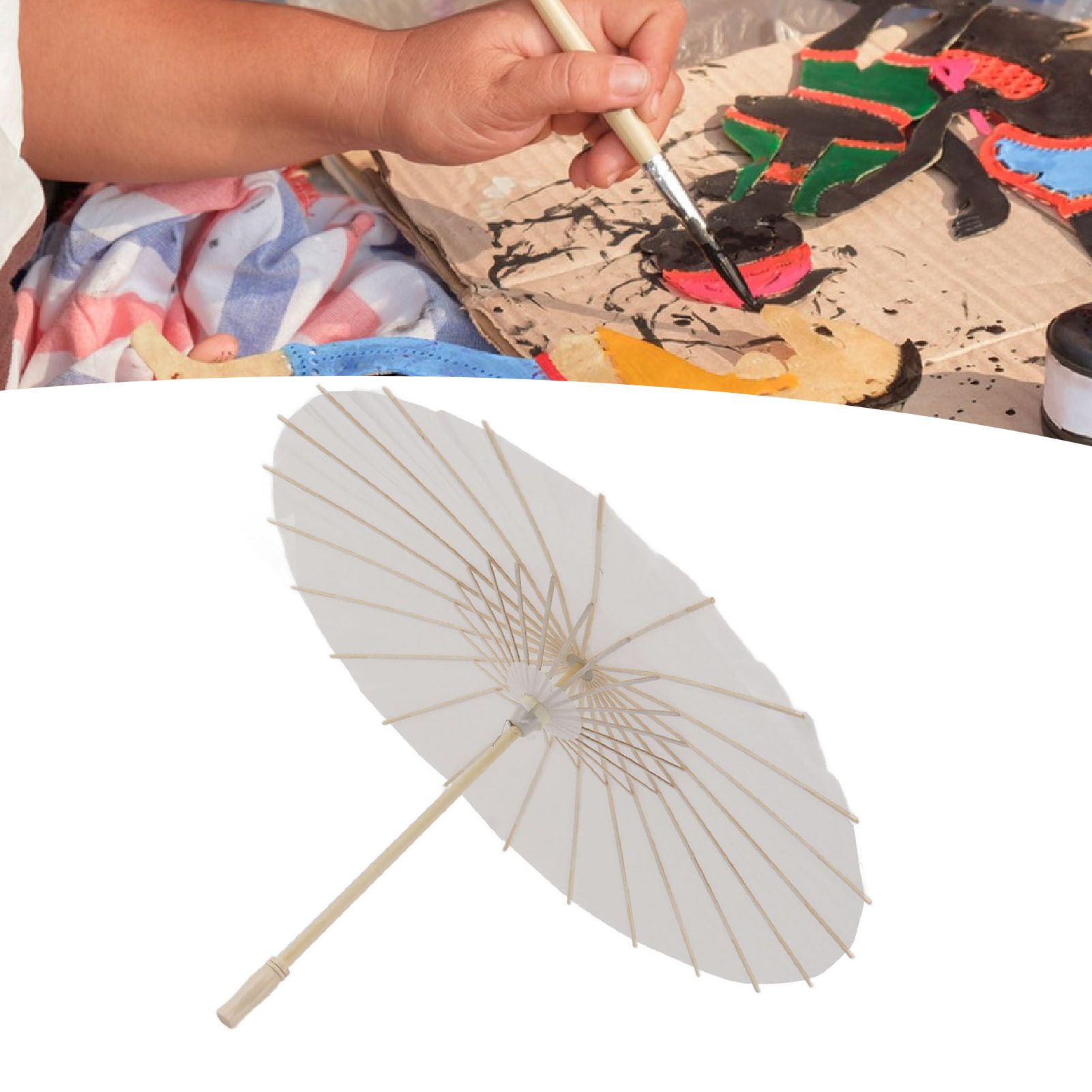 Kids Paper Parasol Bamboo and Paper Chinese Style Elegant White DIY Paper view 12