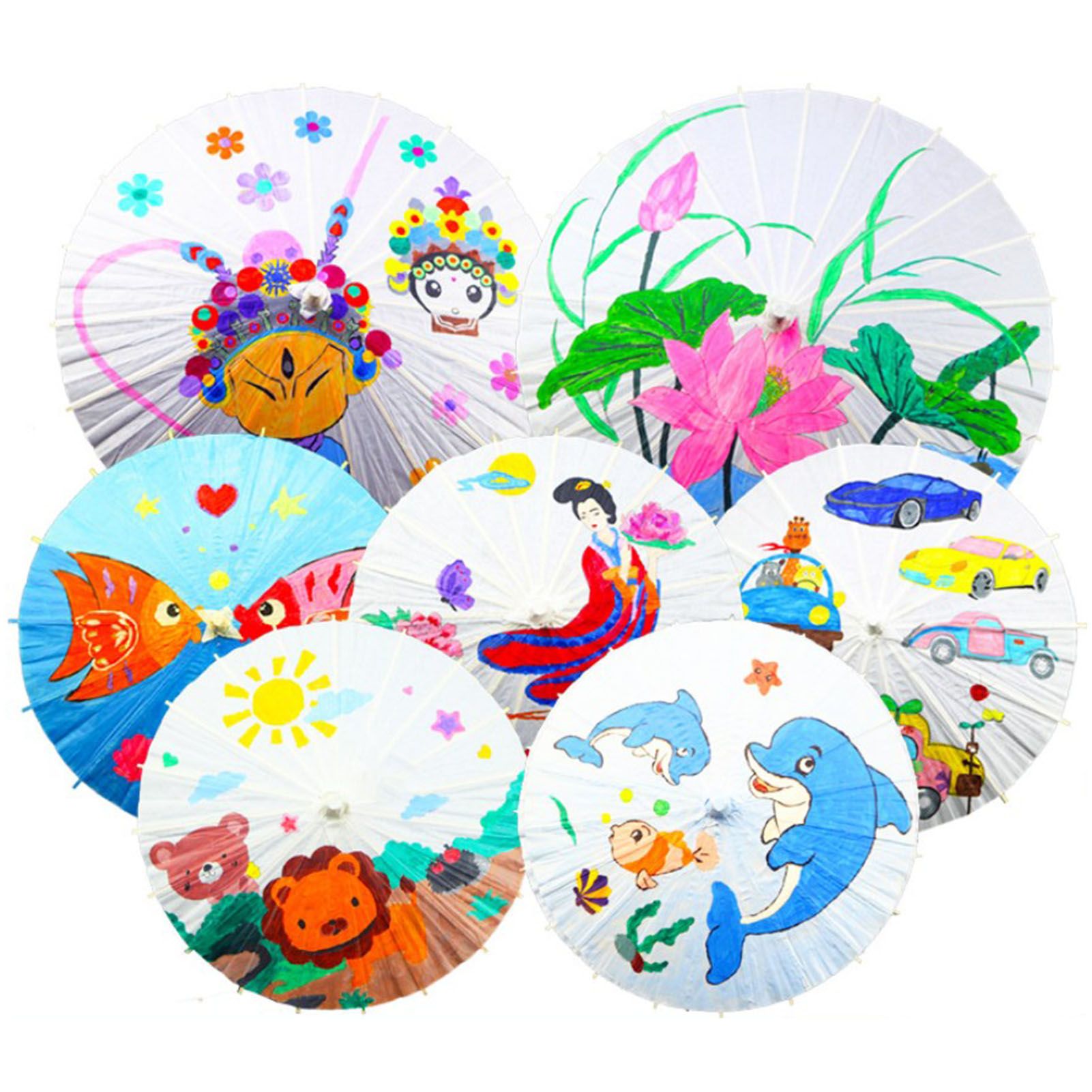 Kids Paper Parasol Bamboo and Paper Chinese Style Elegant White DIY Paper view 13