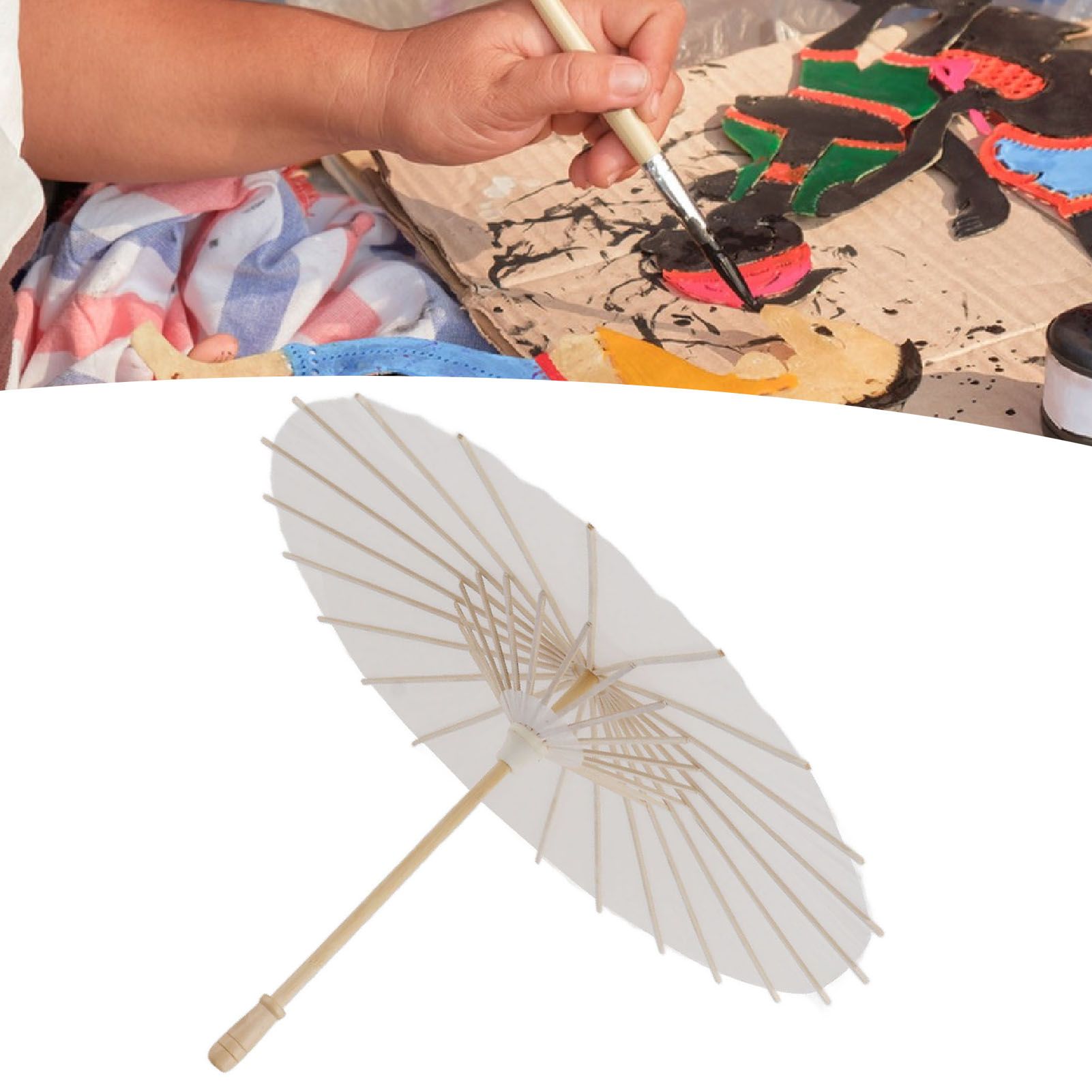Kids Paper Parasol Bamboo and Paper Chinese Style Elegant White DIY Paper view 11