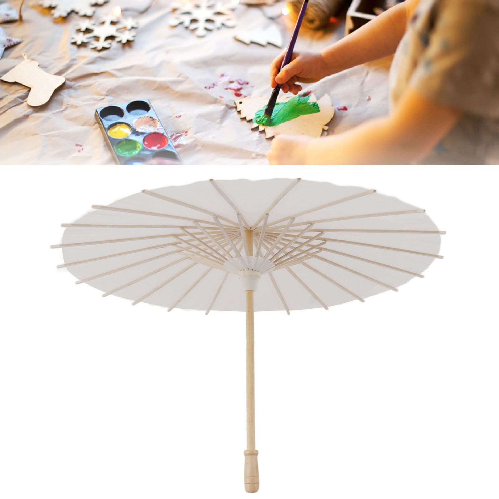 Kids Paper Parasol Bamboo and Paper Chinese Style Elegant White DIY Paper view 12