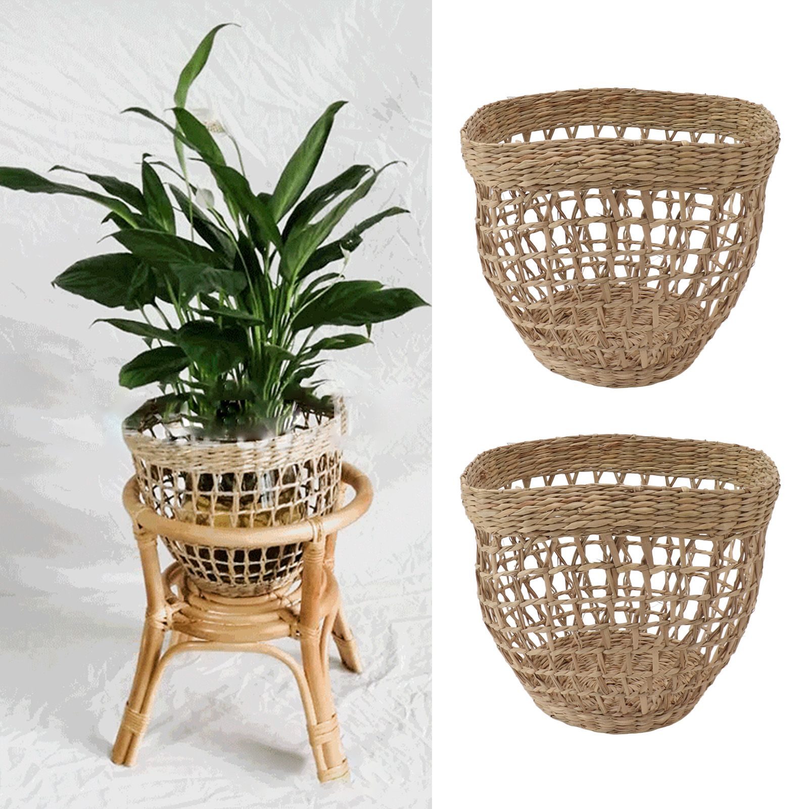 2PCS Woven Basket Handwoven Sea Grass Storage Basket for Flower Plant view 11