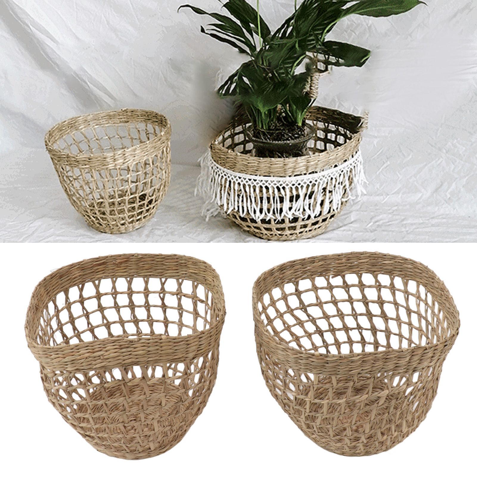 2PCS Woven Basket Handwoven Sea Grass Storage Basket for Flower Plant view 12