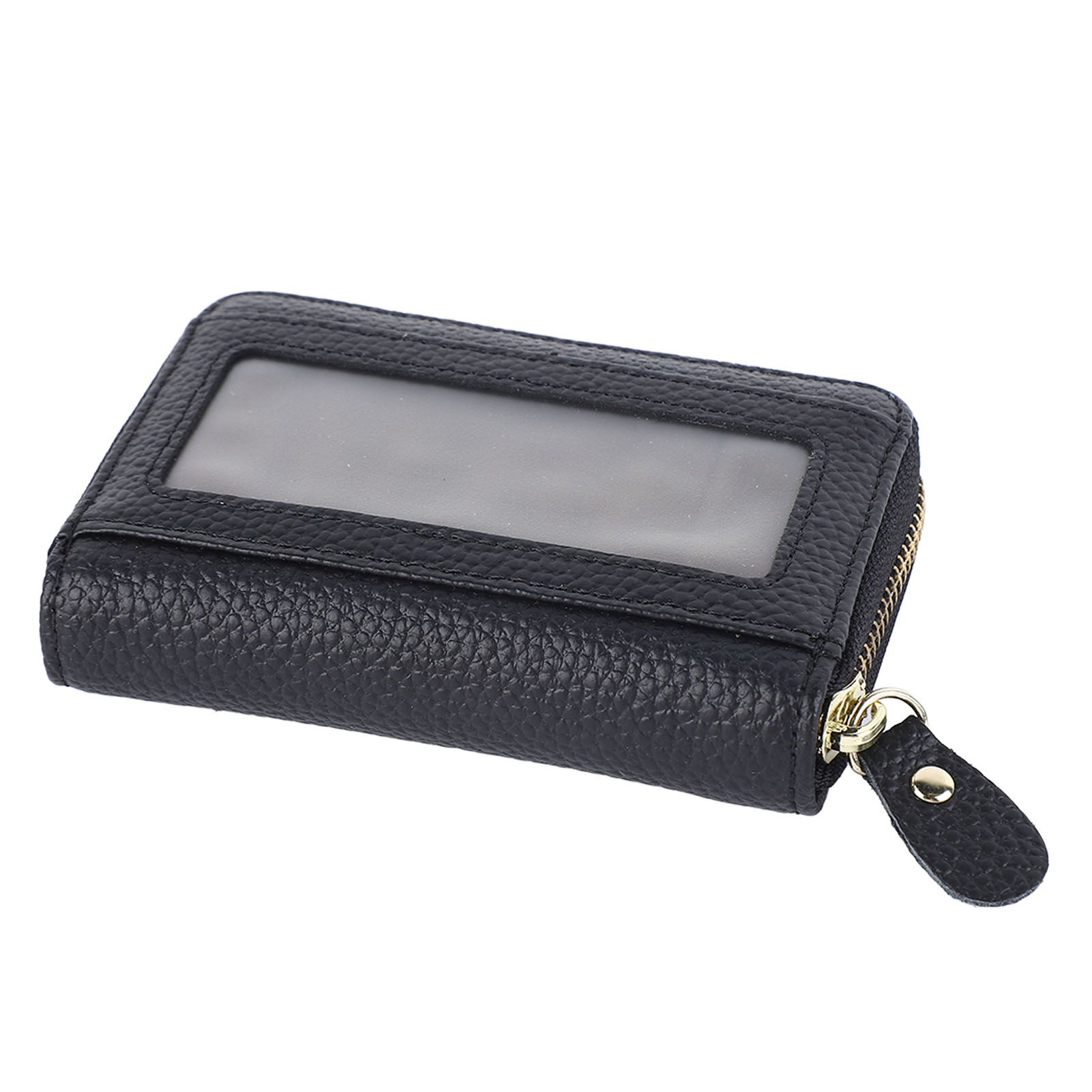 Card Wallet Black Leather 10 Slots Zipper Compact Transparent Window Card view 4