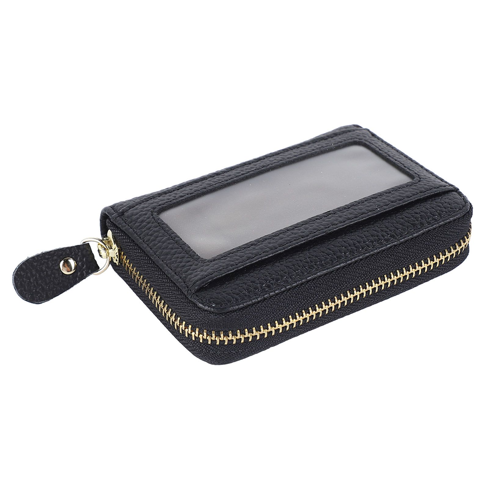 Card Wallet Black Leather 10 Slots Zipper Compact Transparent Window Card view 5