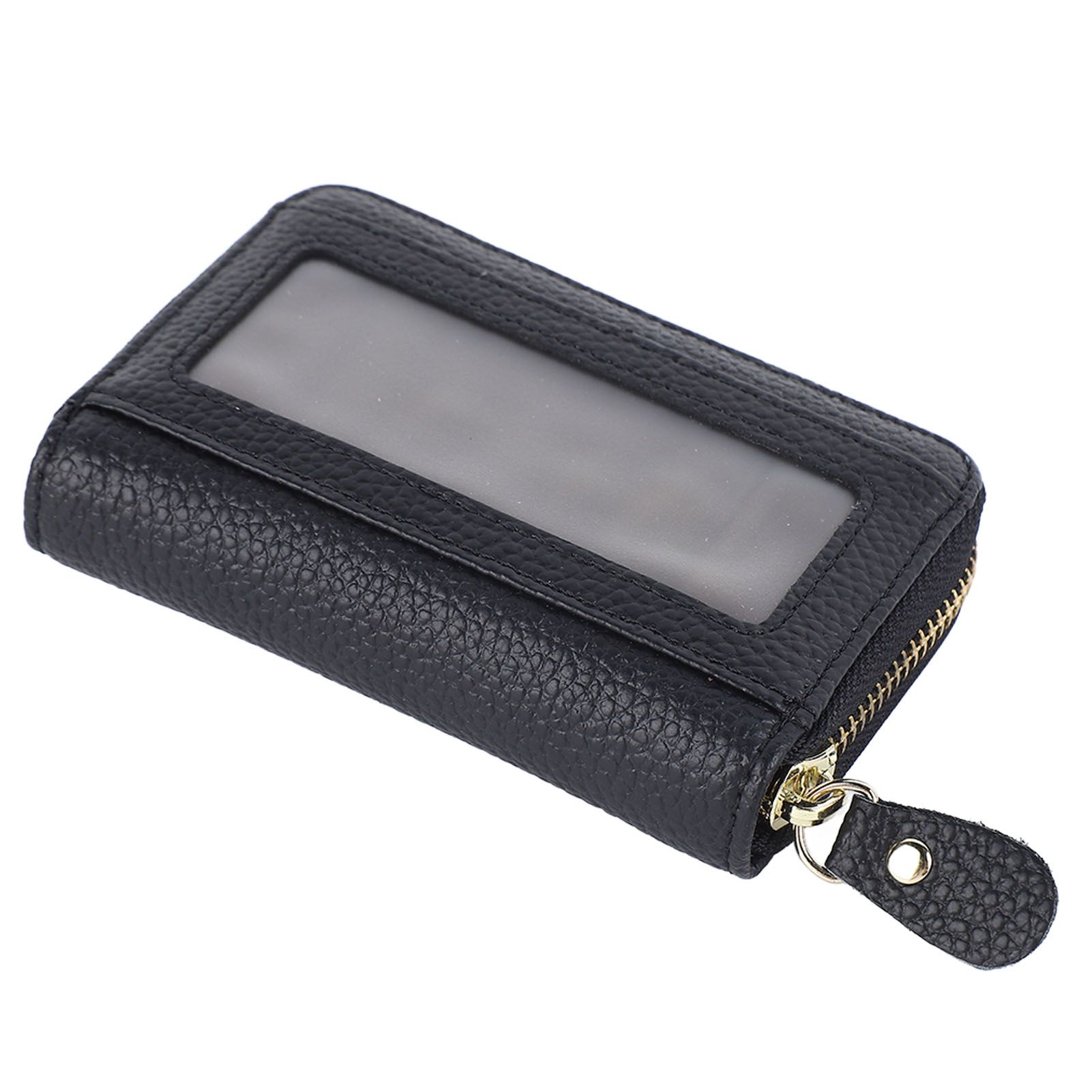 Card Wallet Black Leather 10 Slots Zipper Compact Transparent Window Card view 8