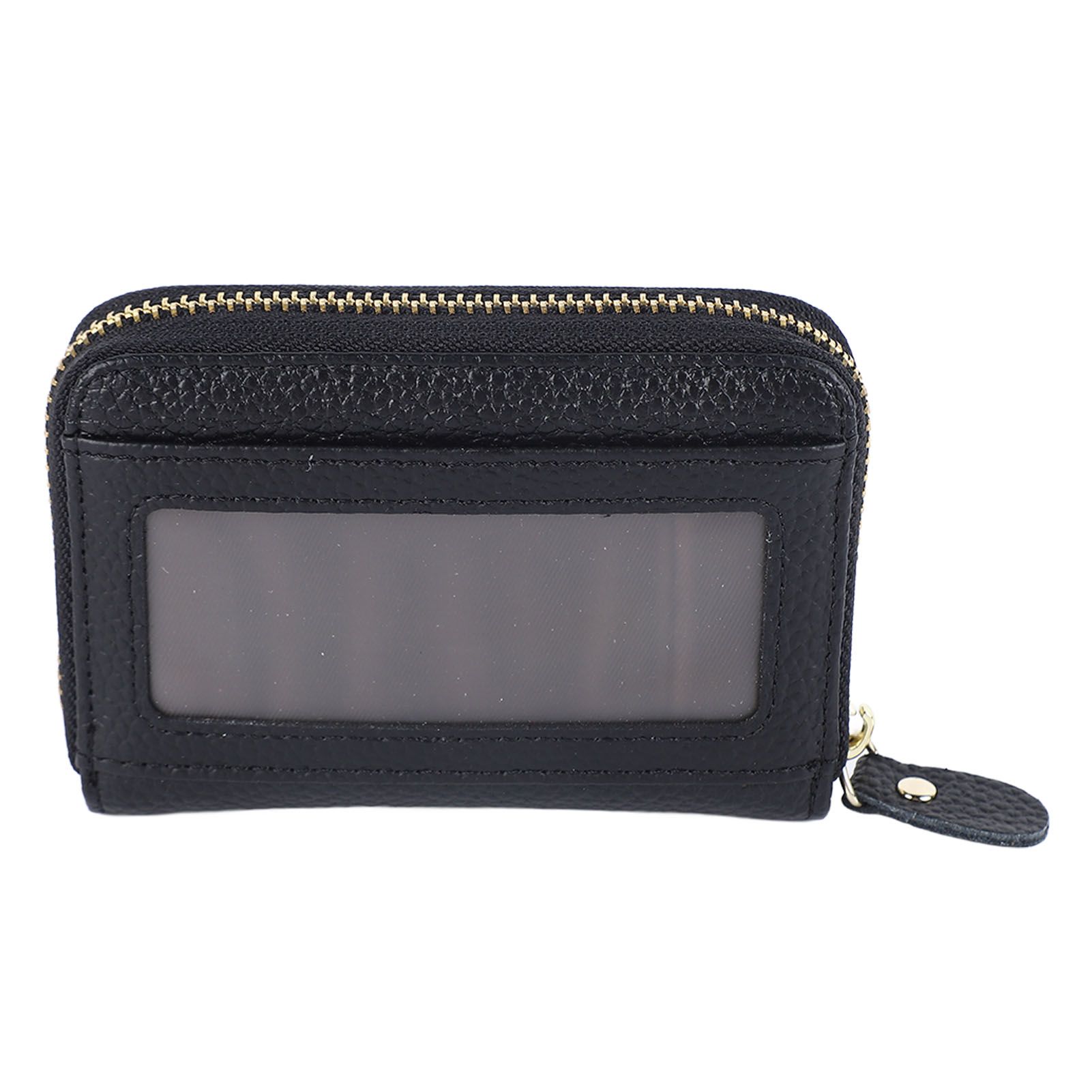 Card Wallet Black Leather 10 Slots Zipper Compact Transparent Window Card view 10